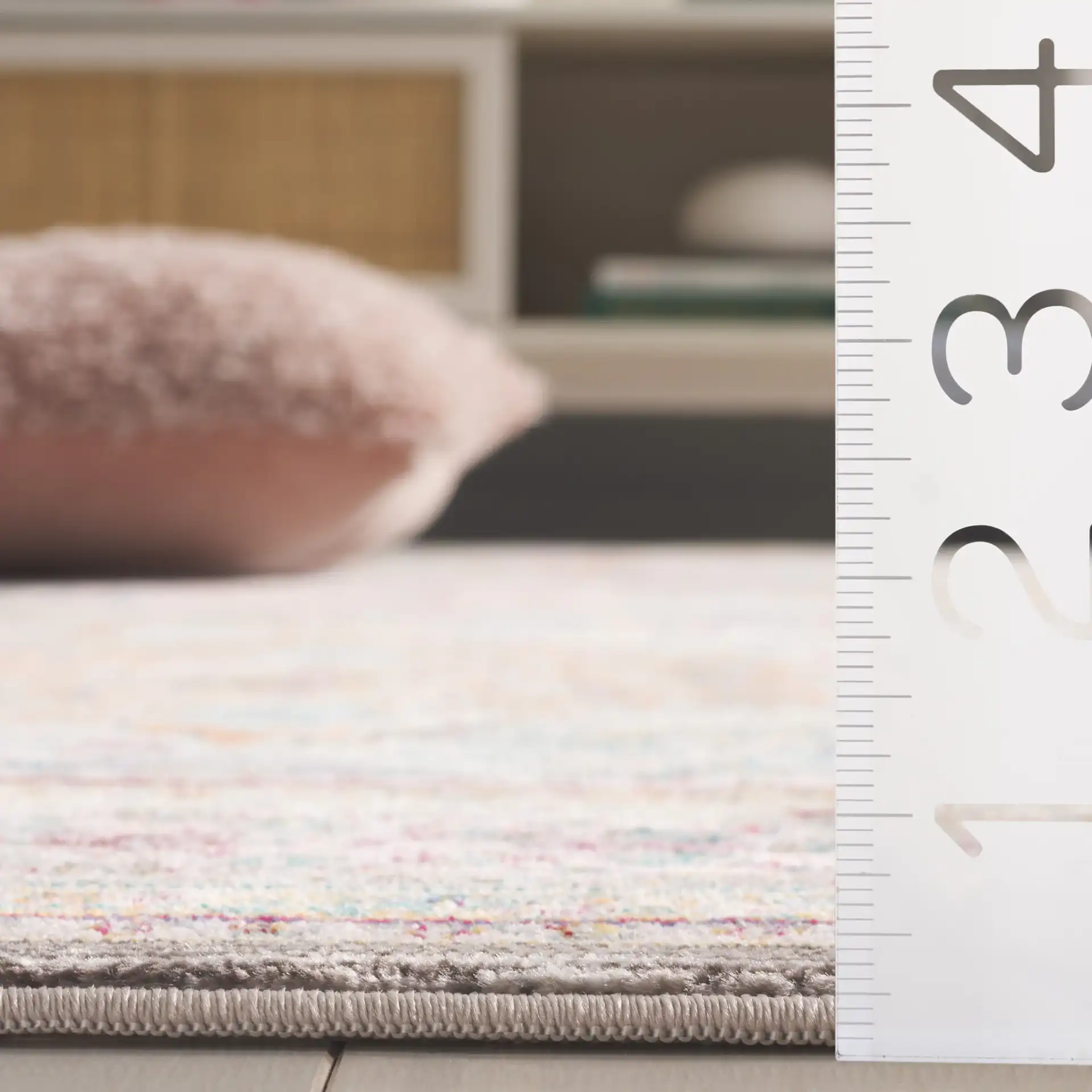 Aria Tile Patchwork Rug in Cream / Multicolor in a styled room