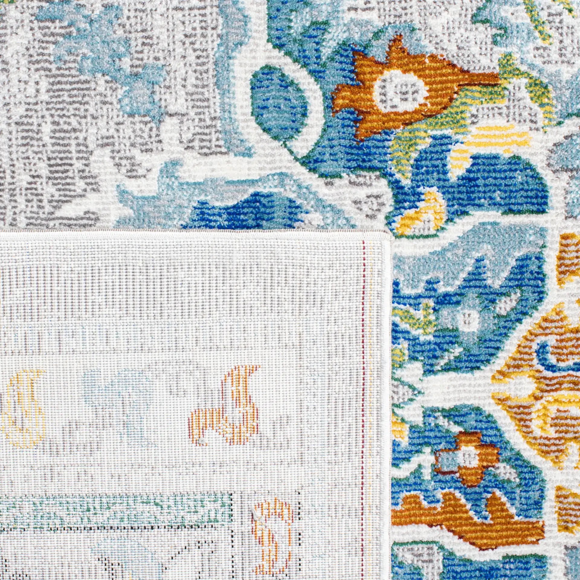 Aria Boho Medallion Rug in Gray / Blue in a styled room