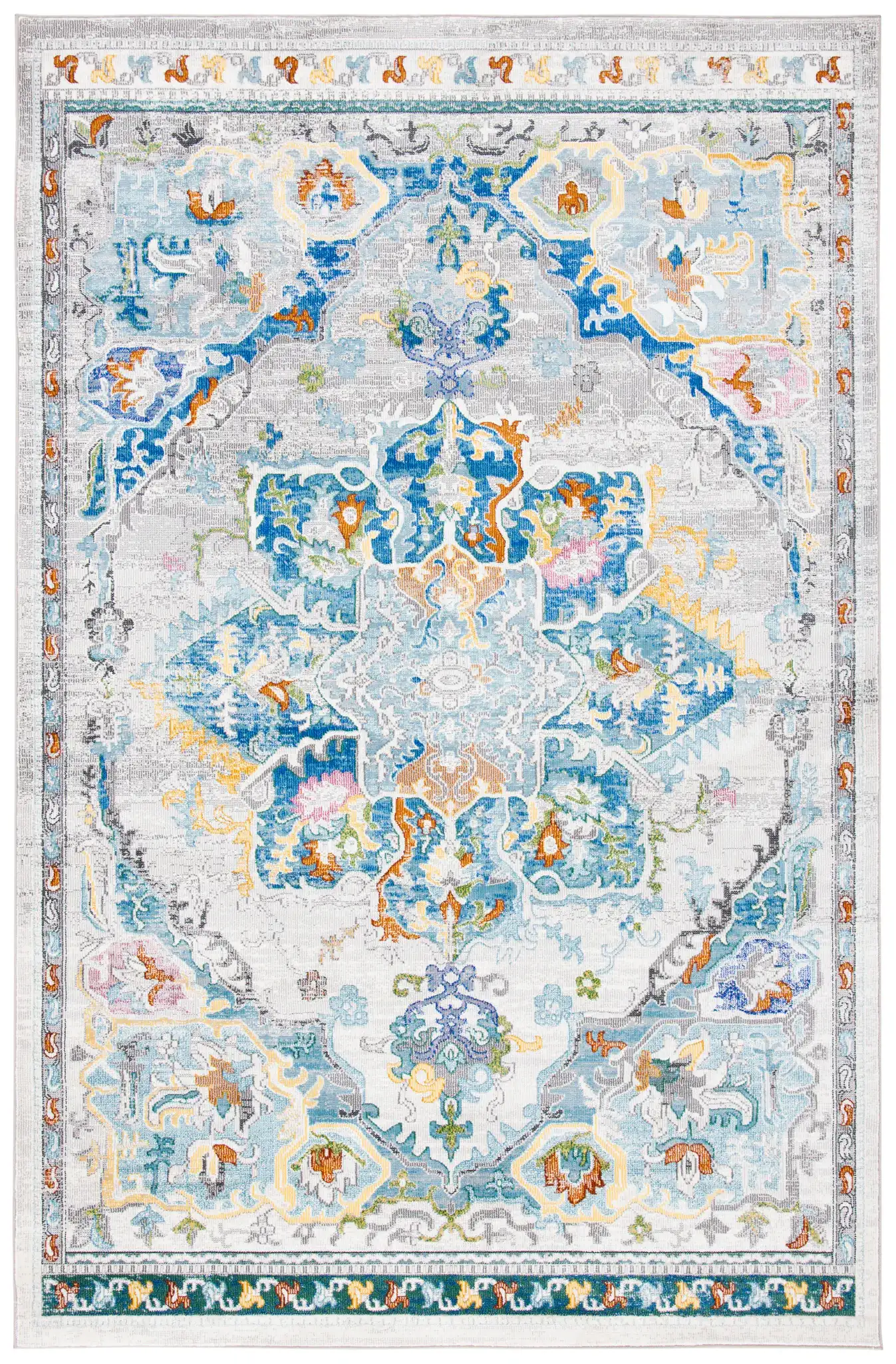 Aria Boho Medallion Rug in Gray / Blue