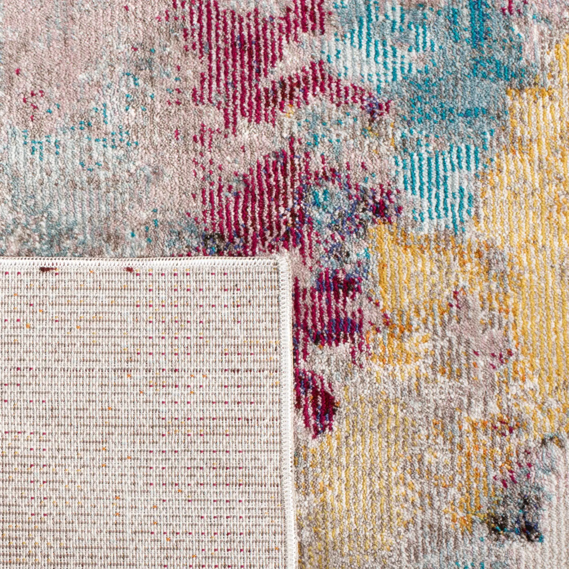 Aria Abstract Rug in Gray / Wine in a styled room