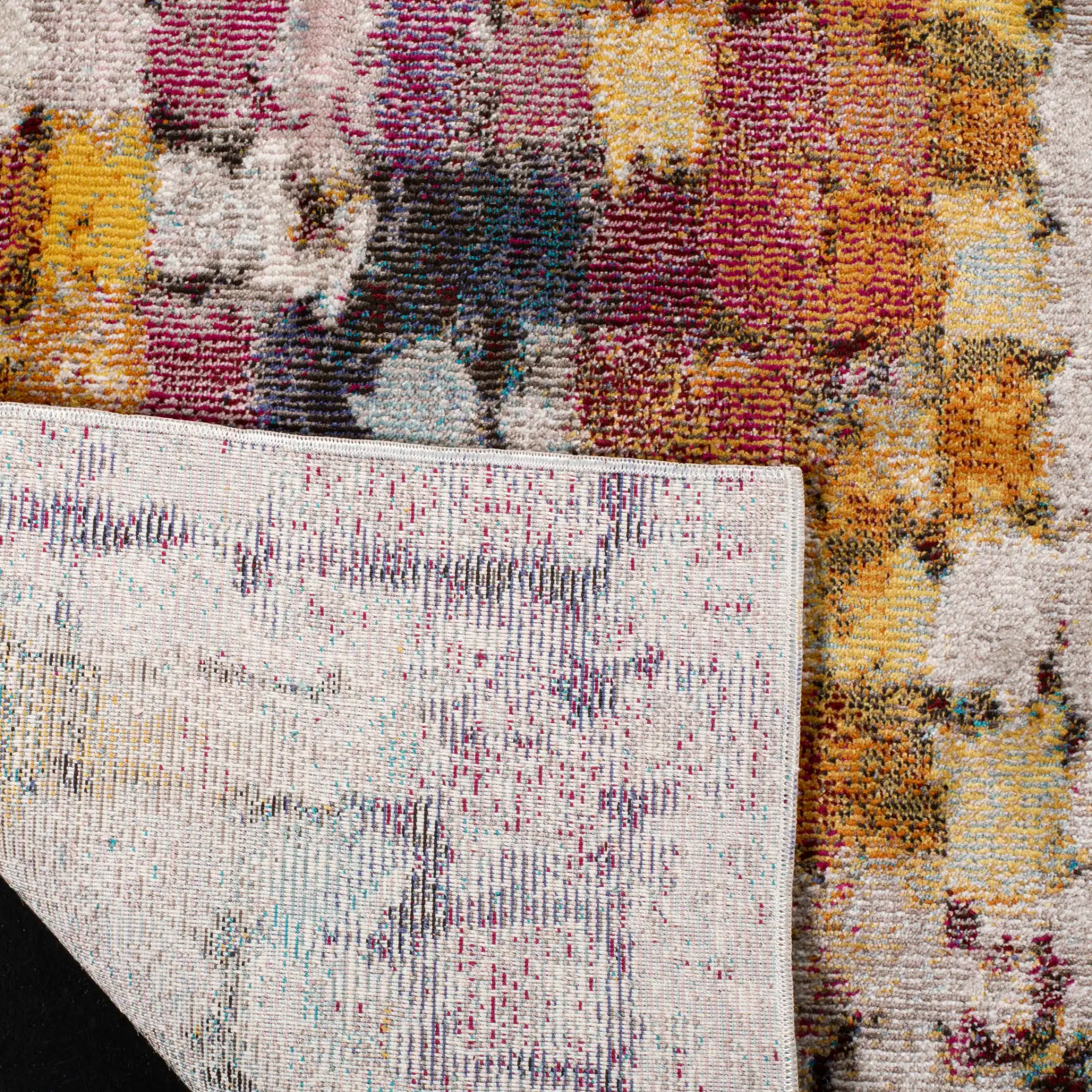 Aria Pixelated Grid Rug in Cream / Rust in a styled room
