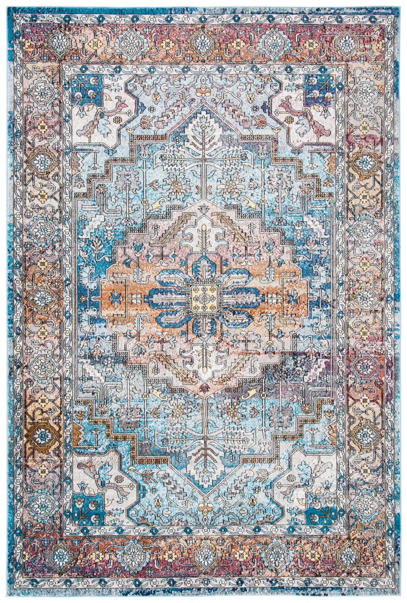 Aria Stepped Medallion Rug in Turquoise / Light Orange