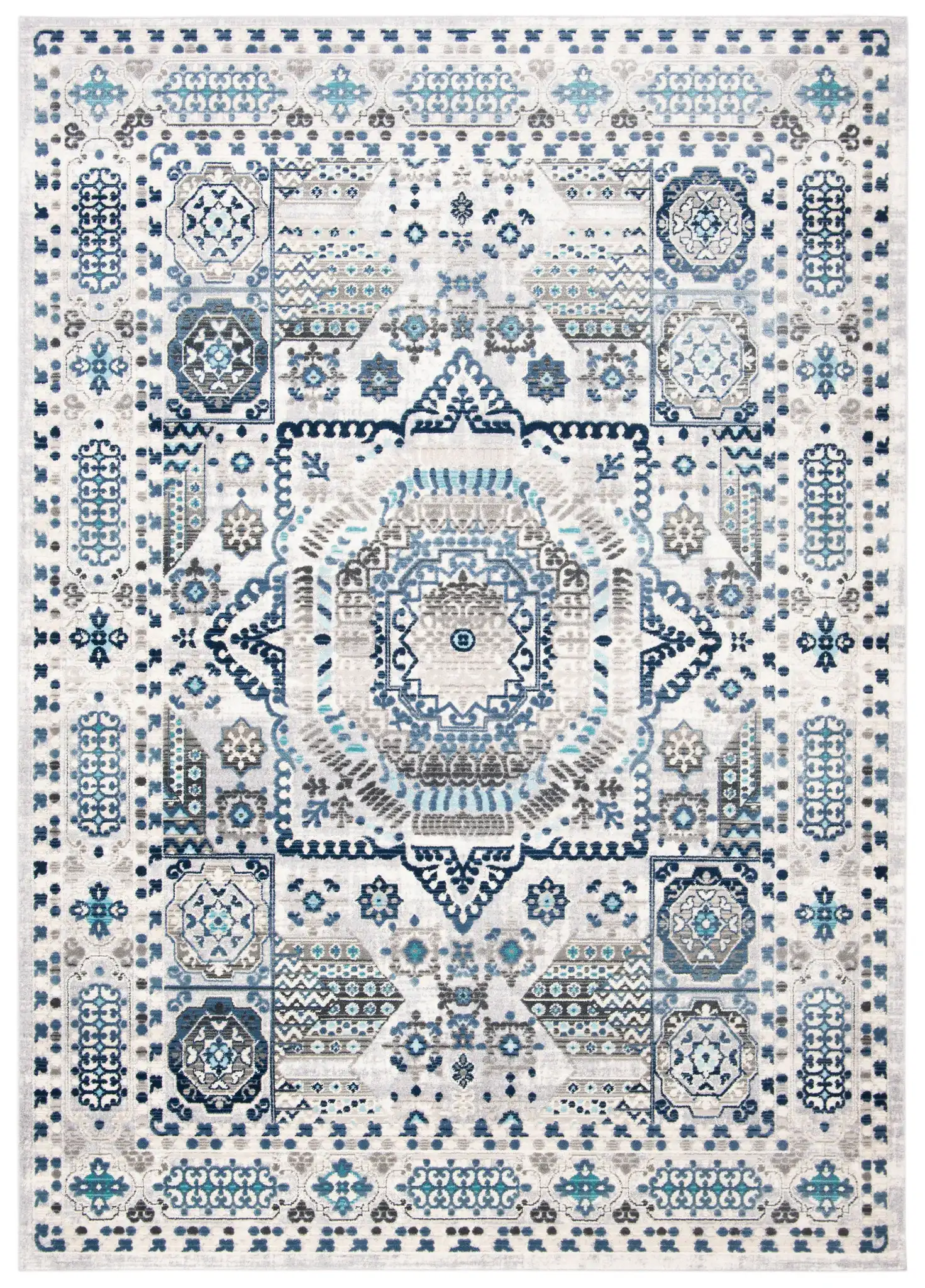 Aria Geometric Medallion Rug in Gray / Cream, detail view