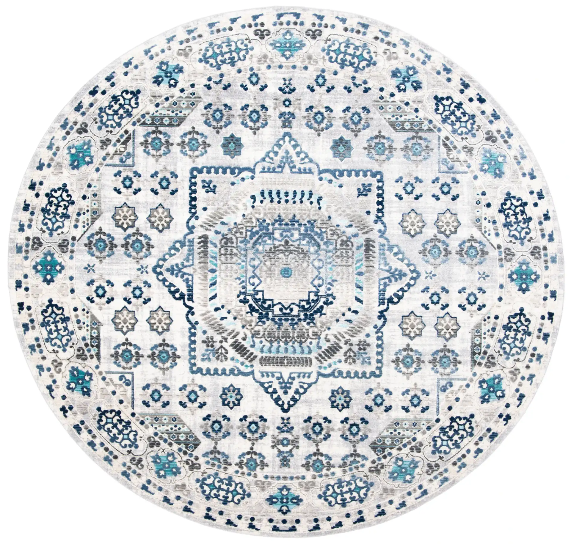 Aria Geometric Medallion Rug in Gray / Cream