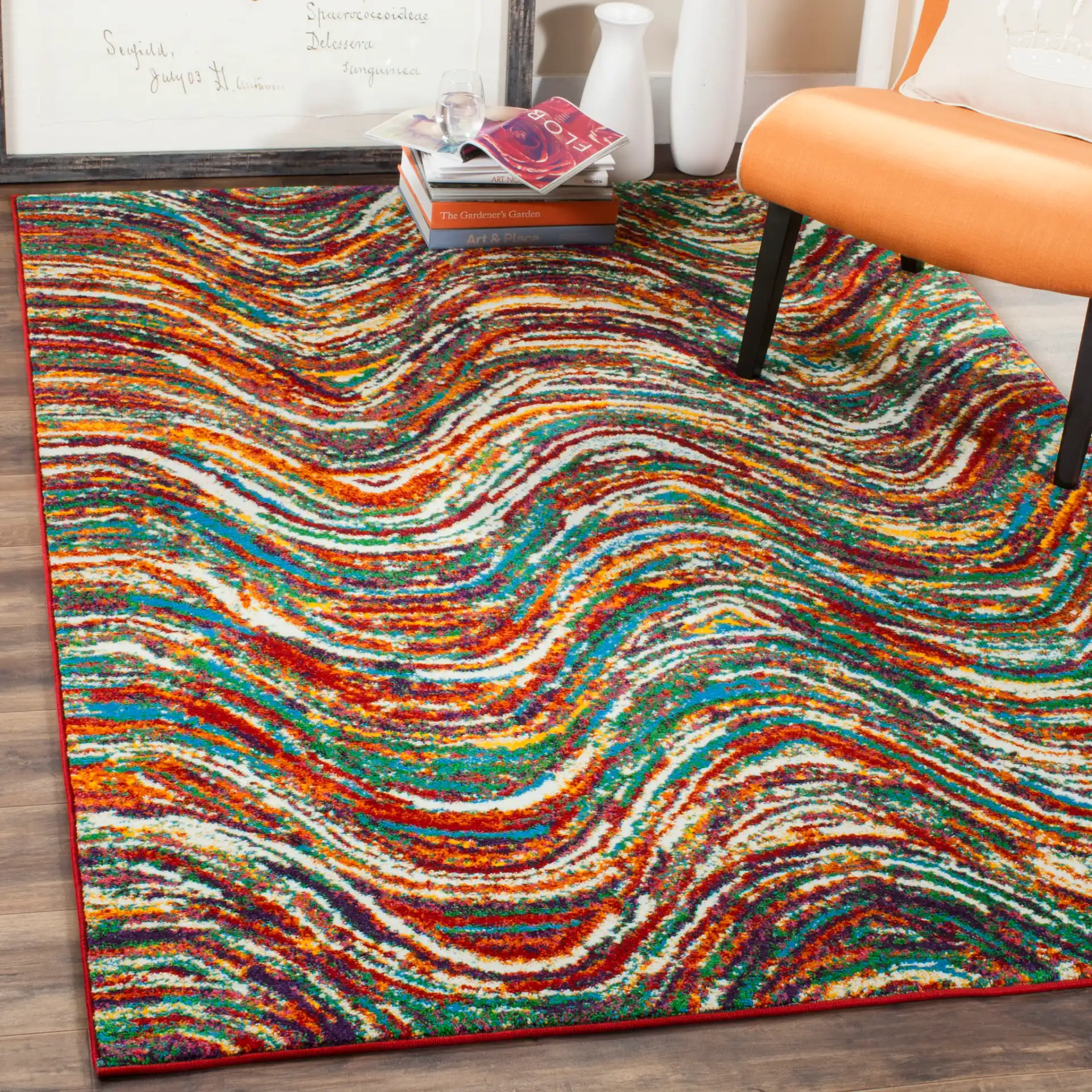 Aruba Wave Rug in Multicolor in a styled room