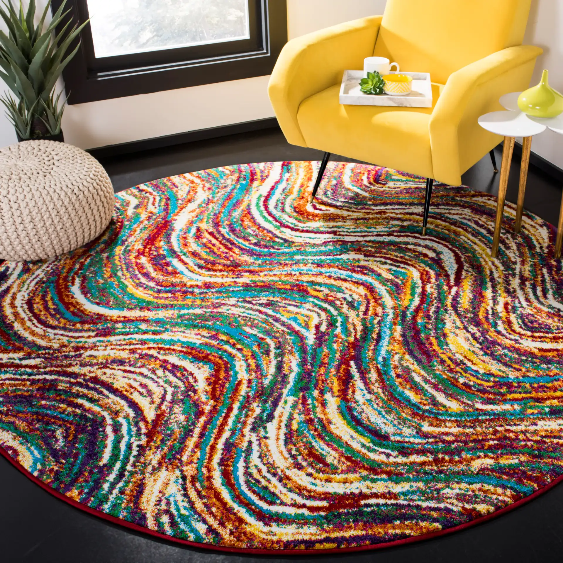 Aruba Wave Rug in Multicolor in a styled room