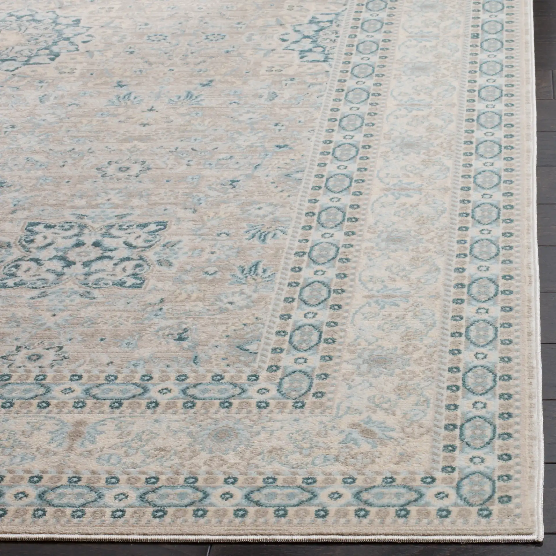 Archive Triple Medallion Rug in Gray / Blue in a styled room