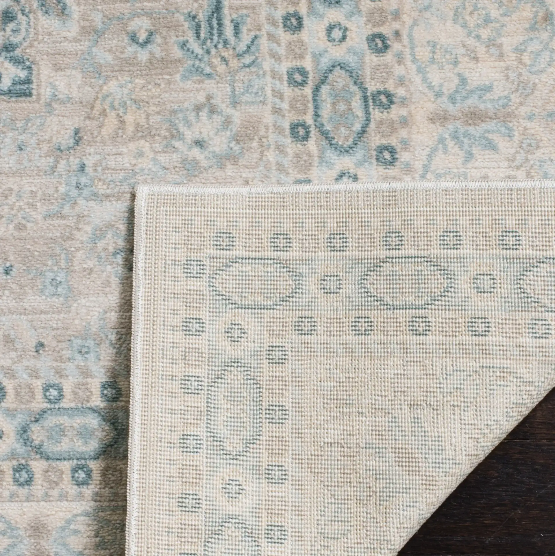 Archive Triple Medallion Rug in Gray / Blue in a styled room