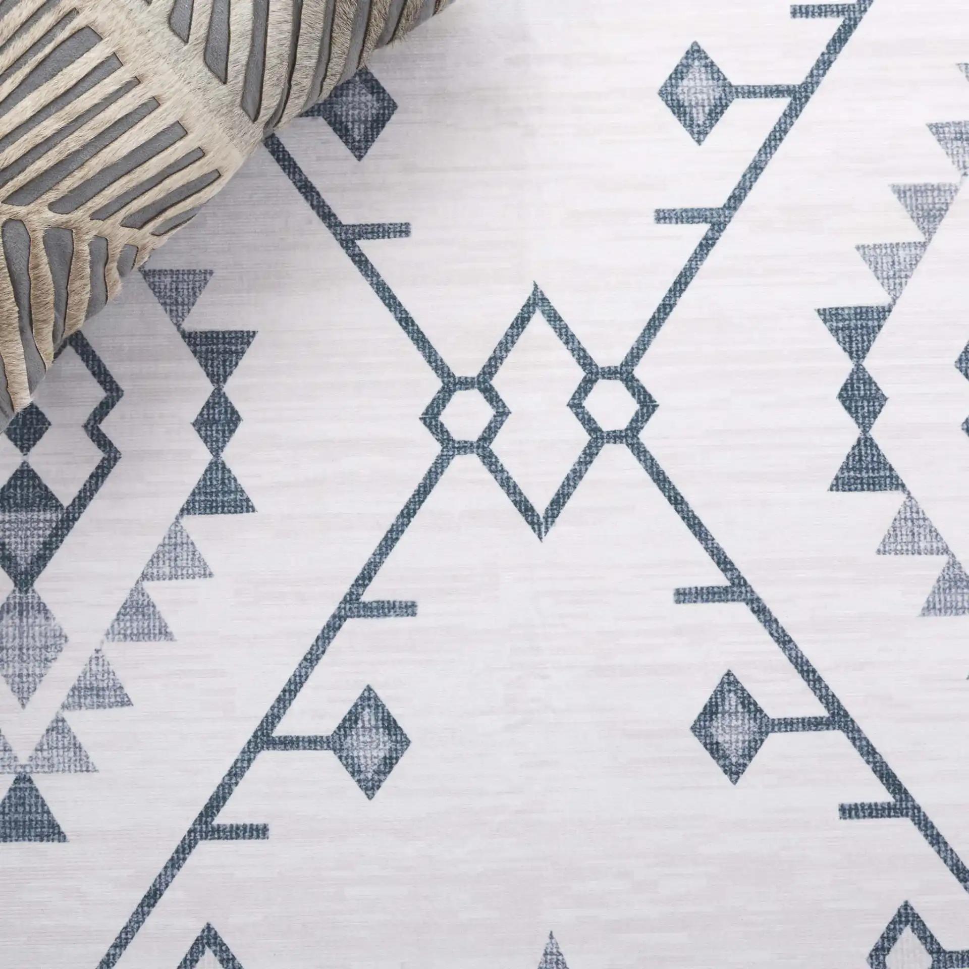 Arizona Banded Diamond Washable Rug in Beige / Charcoal in a styled room