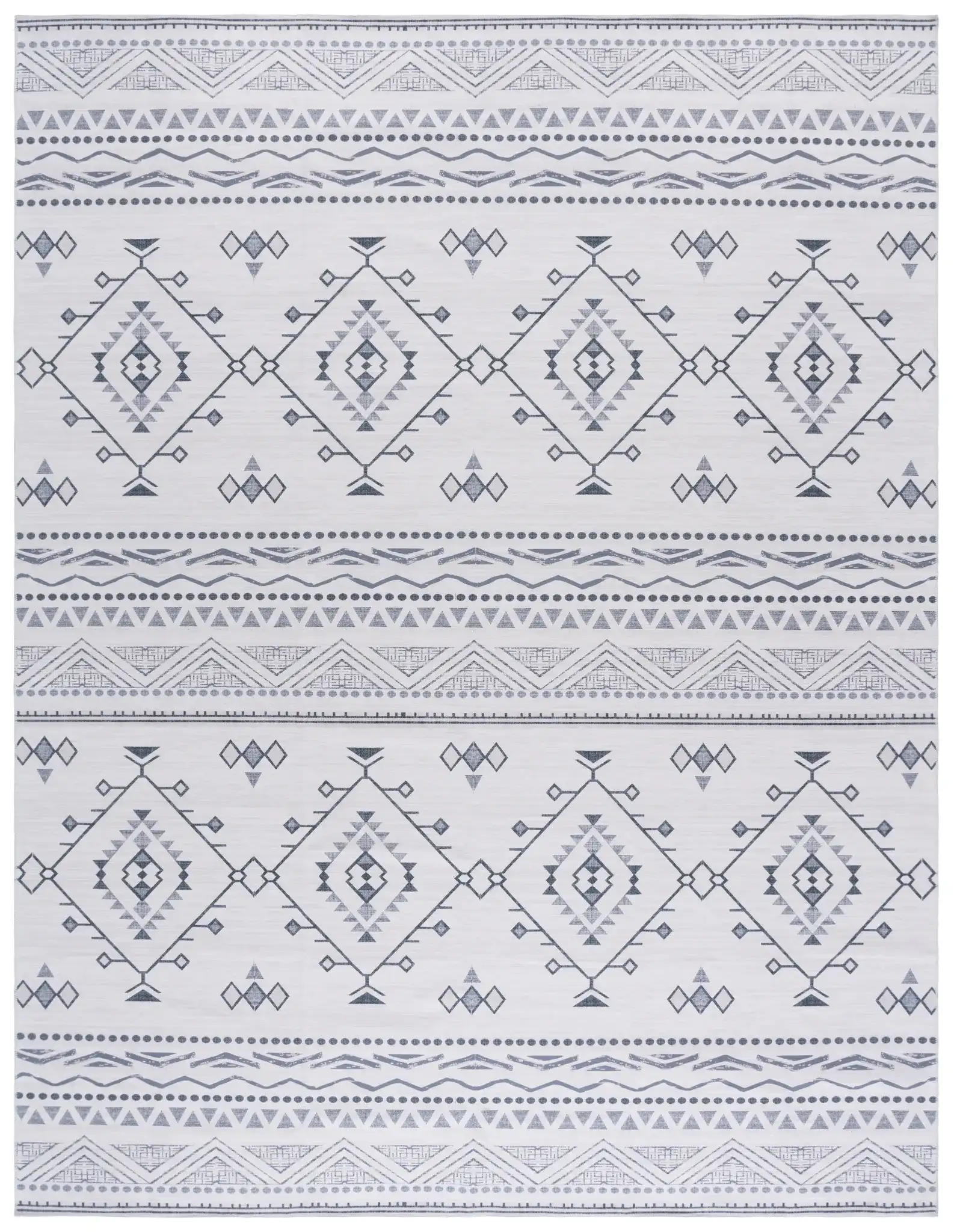 Arizona Banded Diamond Washable Rug in Beige / Charcoal