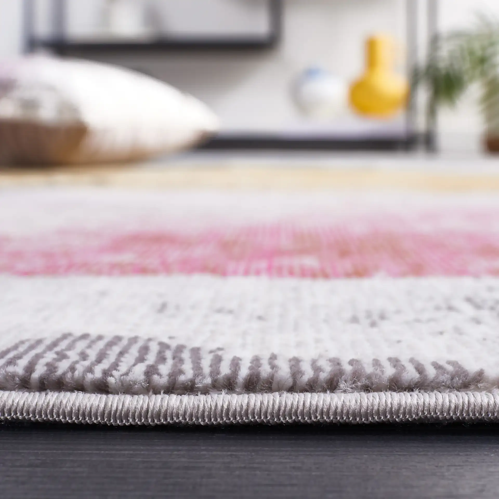 Art Studio Overlapping Shapes Rug in Ivory / Blue in a styled room