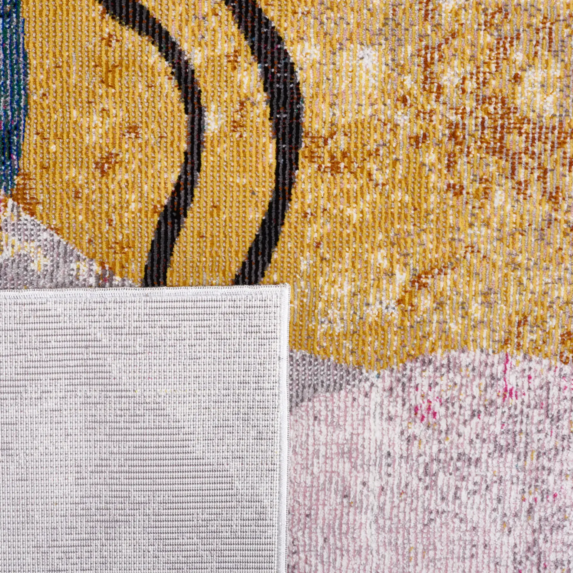 Art Studio Overlapping Shapes Rug in Ivory / Blue in a styled room