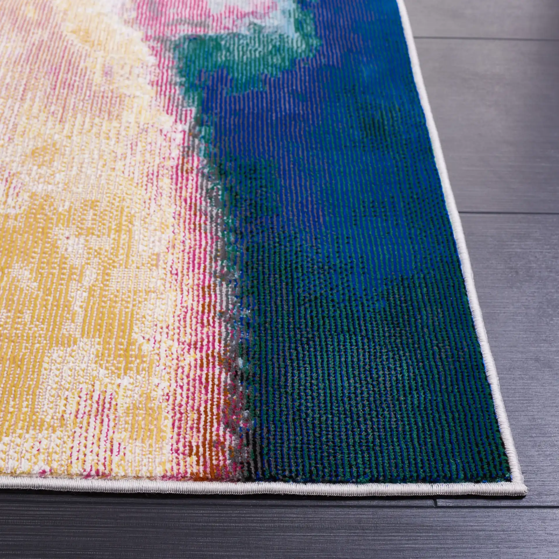 Art Studio Painterly Brushstroke Rug in Ivory / Rust in a styled room