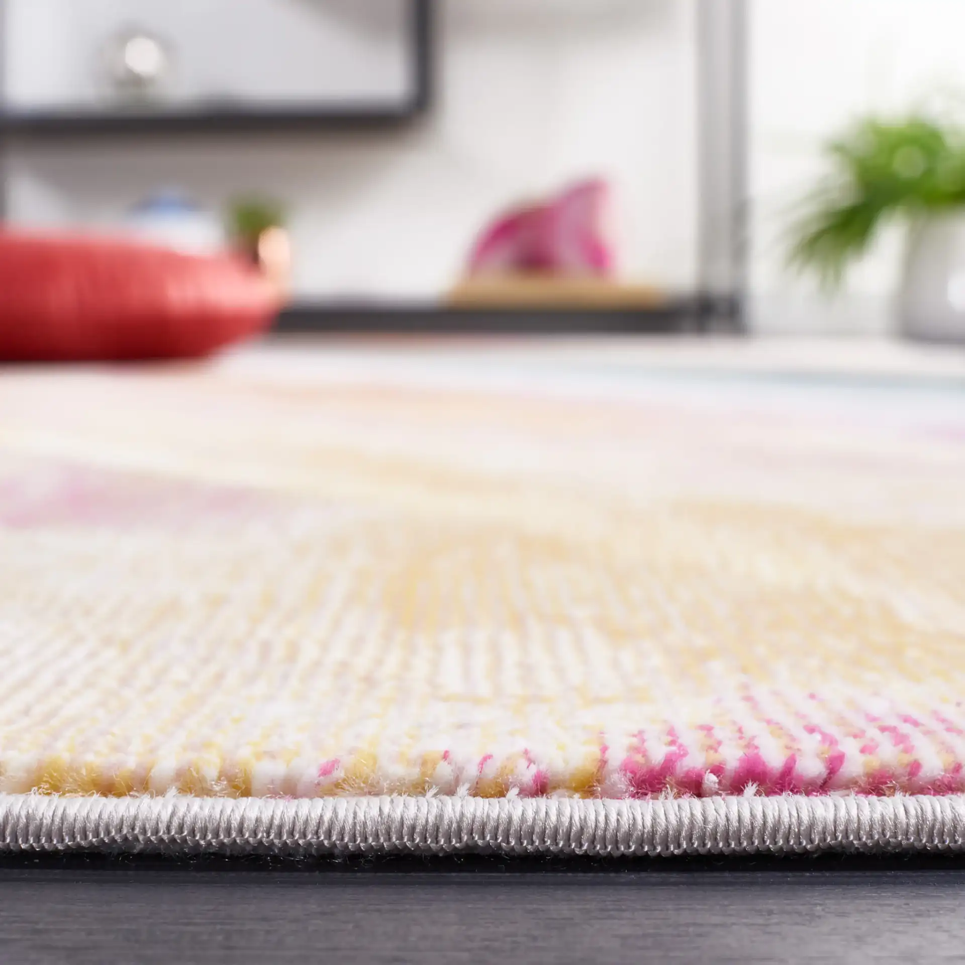 Art Studio Painterly Brushstroke Rug in Ivory / Rust in a styled room