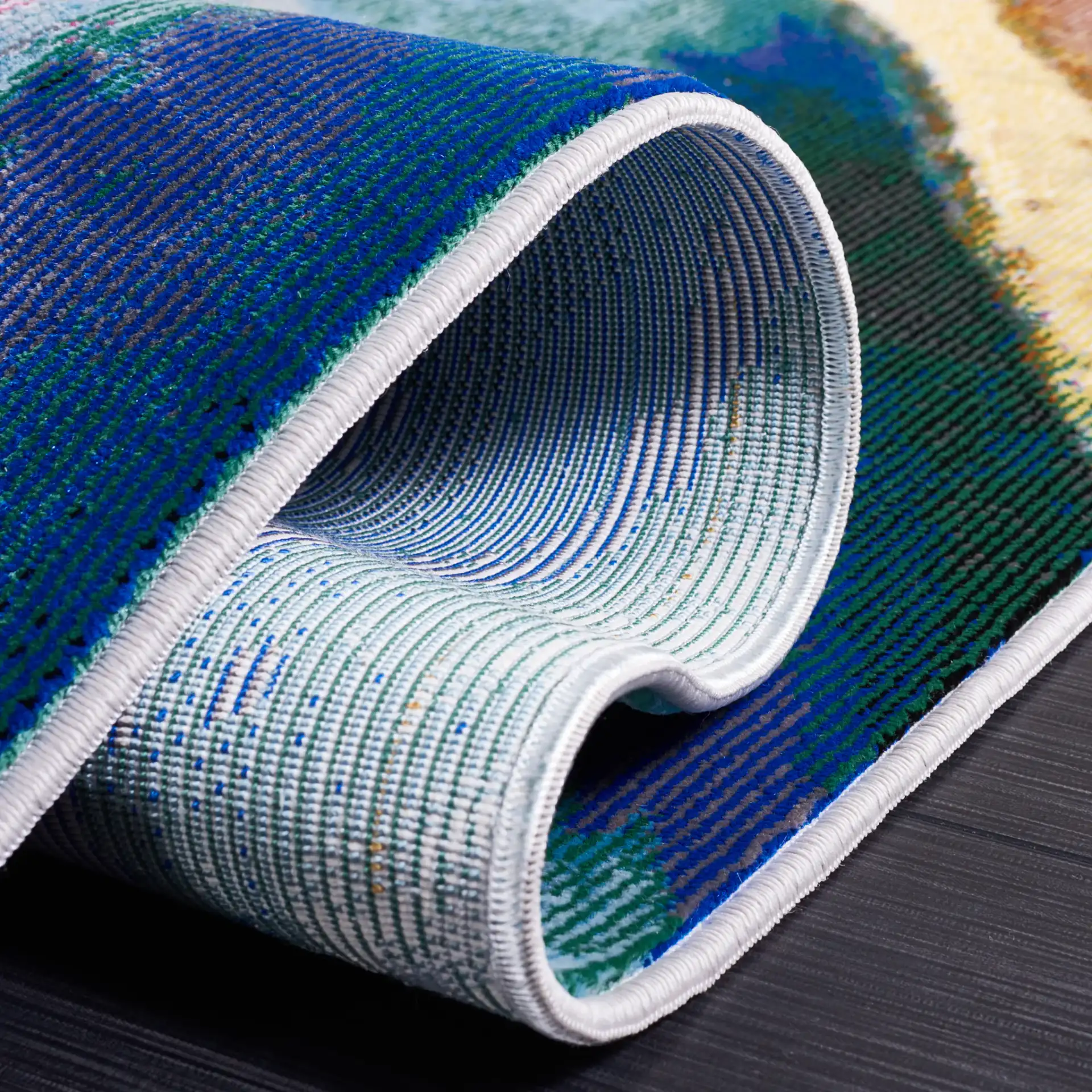 Art Studio Painterly Brushstroke Rug in Ivory / Rust in a styled room