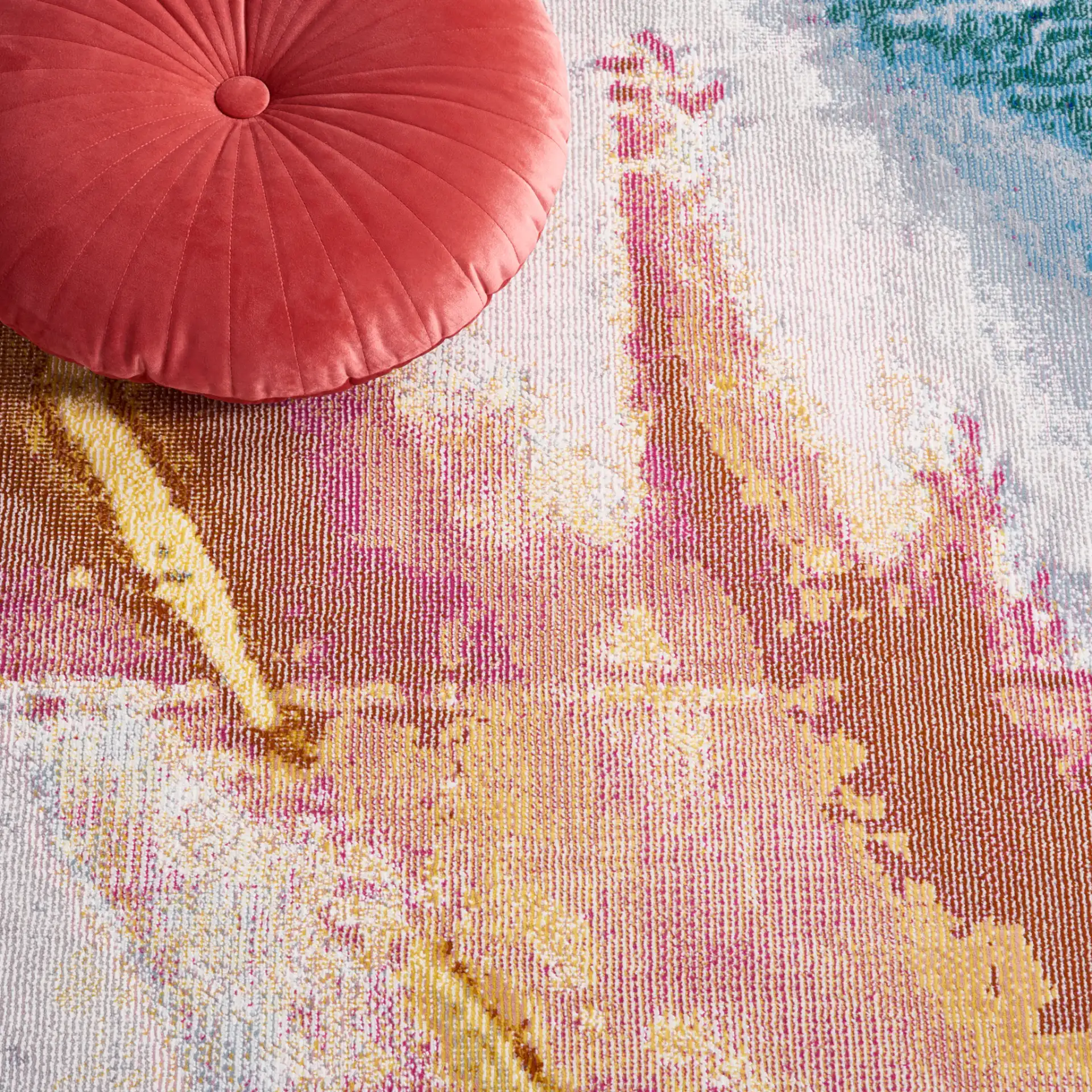 Art Studio Painterly Brushstroke Rug in Ivory / Rust in a styled room