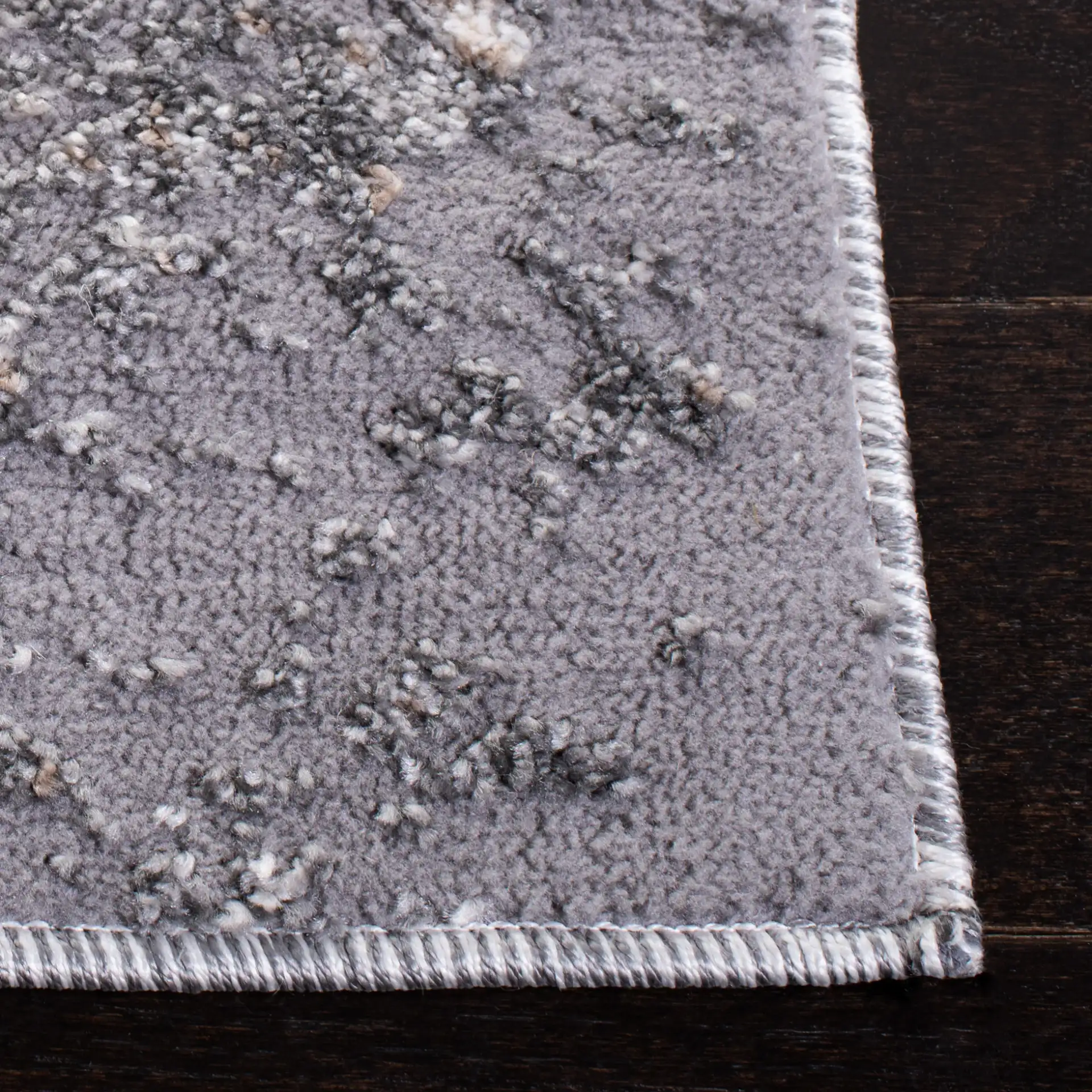 Aston Bordered Abstract Rug in Gray / Ivory in a styled room