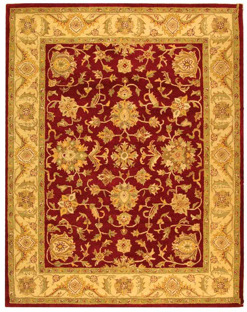 Antiquity Floral Border Hand-Tufted Wool Rug in Red / Gold