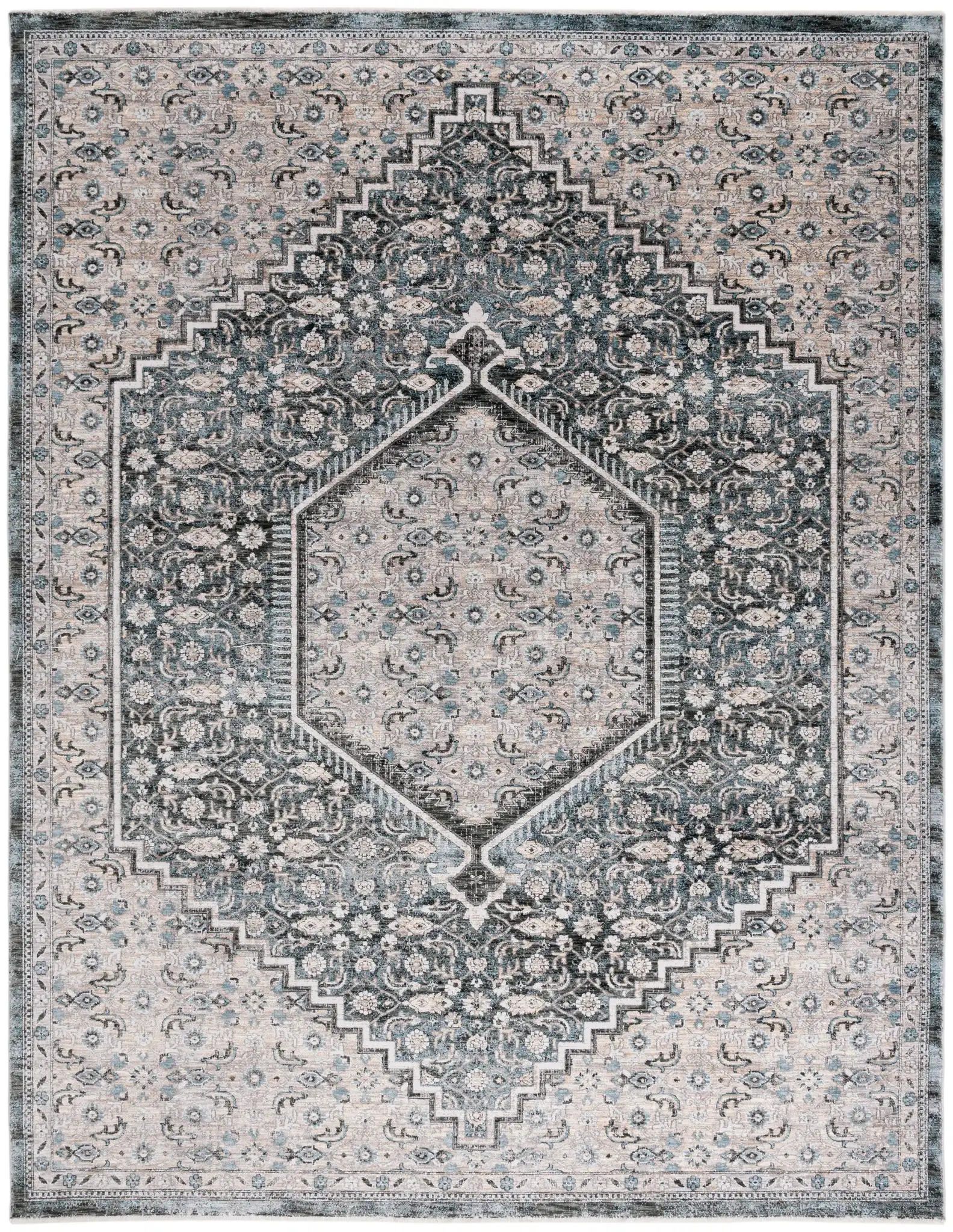 Artifact Hexagonal Medallion Rug in Gray / Black