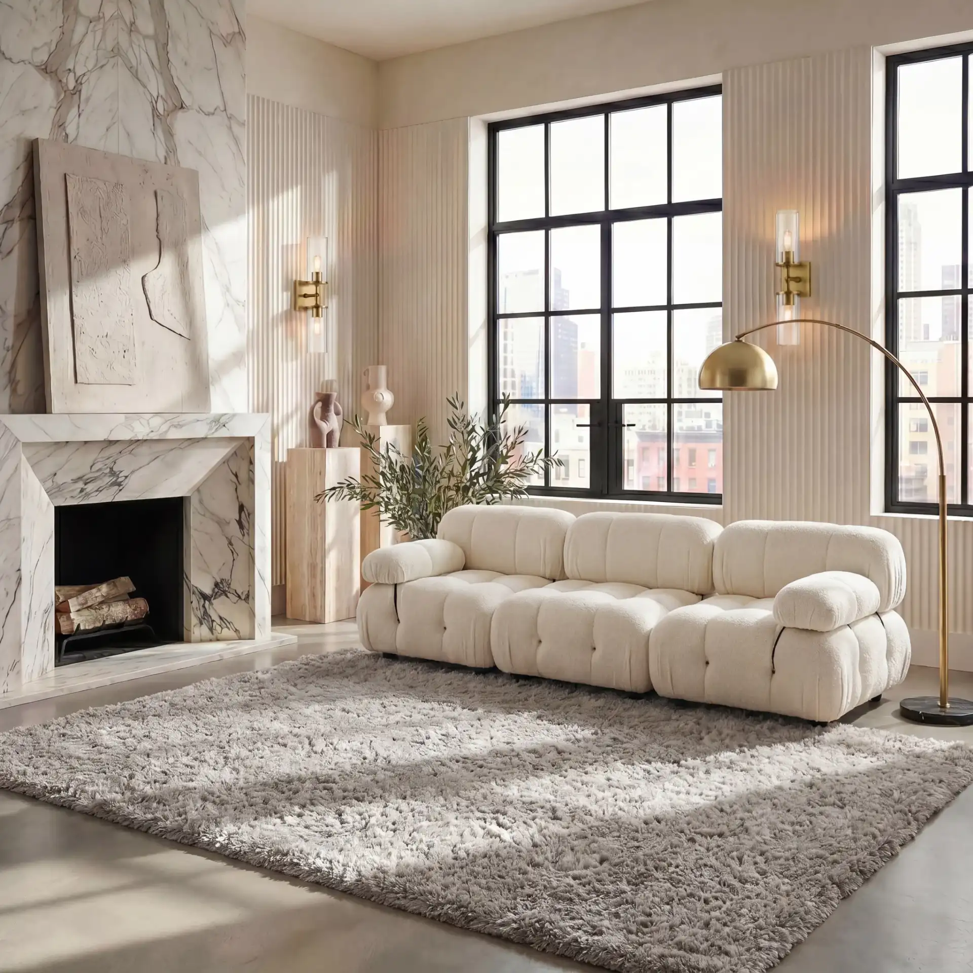 Atlantic Solid Hand-Tufted Shag Rug in Silver in a styled room