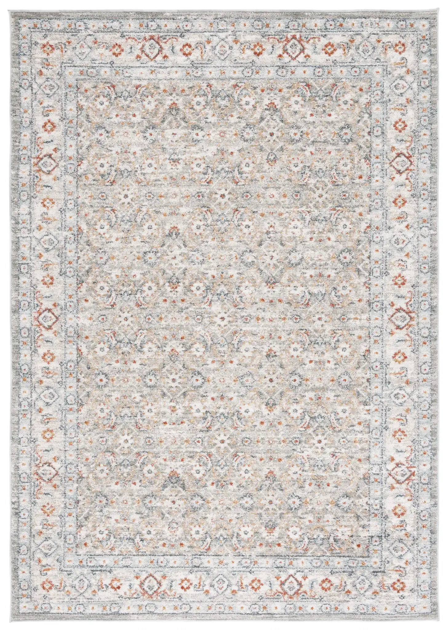 Avalon Floral Bordered Rug in Gray / Light Blue