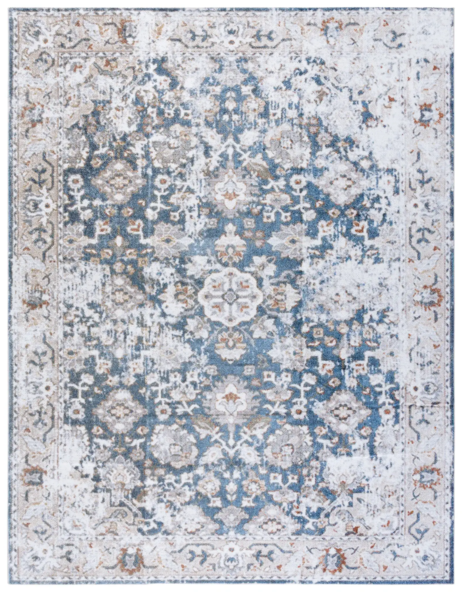 Baltimore Faded Medallion Washable Rug in Light Gray / Blue