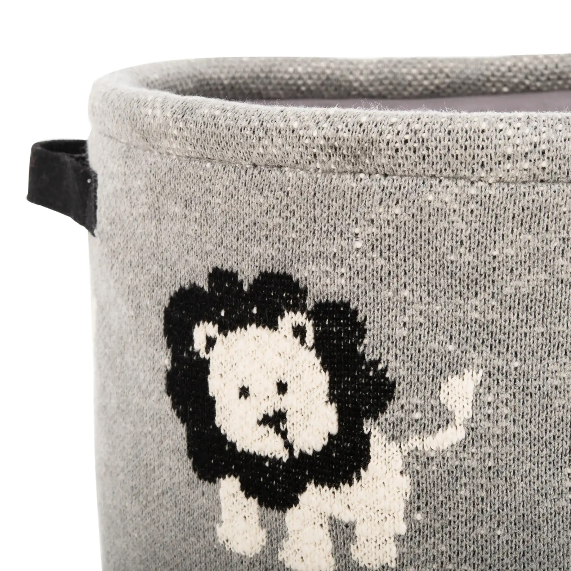 Leo Storage Basket in Gray / Black in a styled room