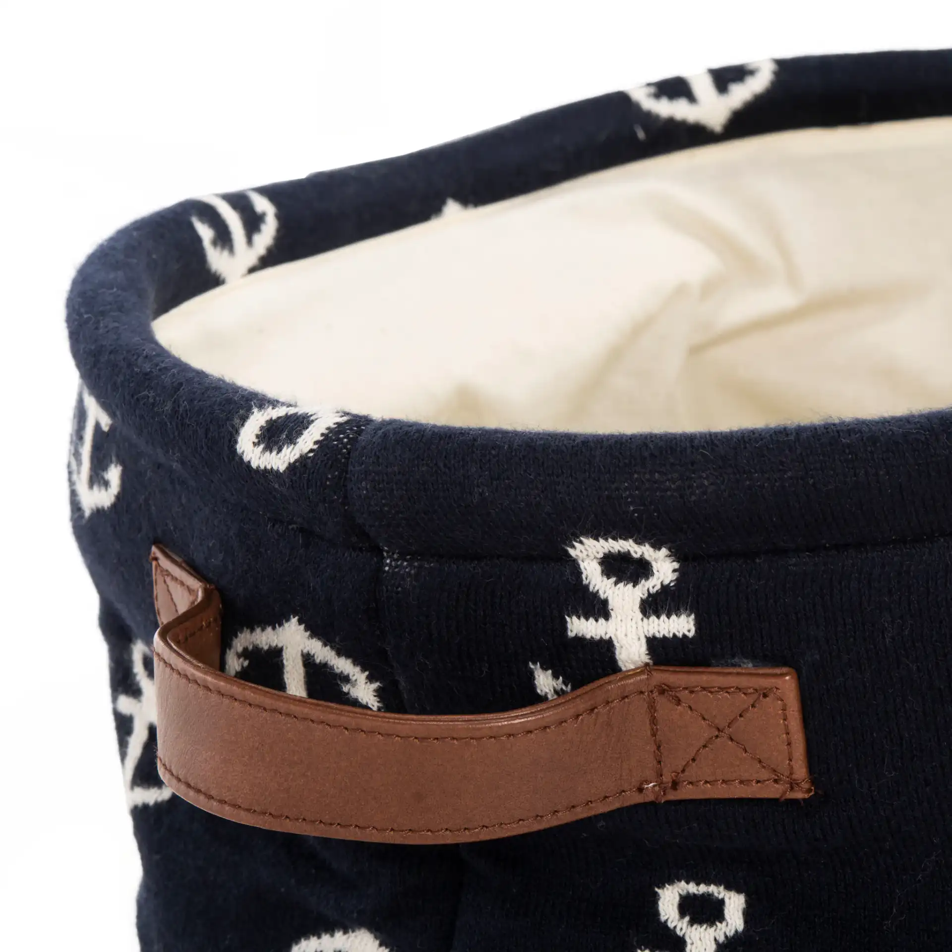 Anchor Storage Basket in Navy Blue / White in a styled room