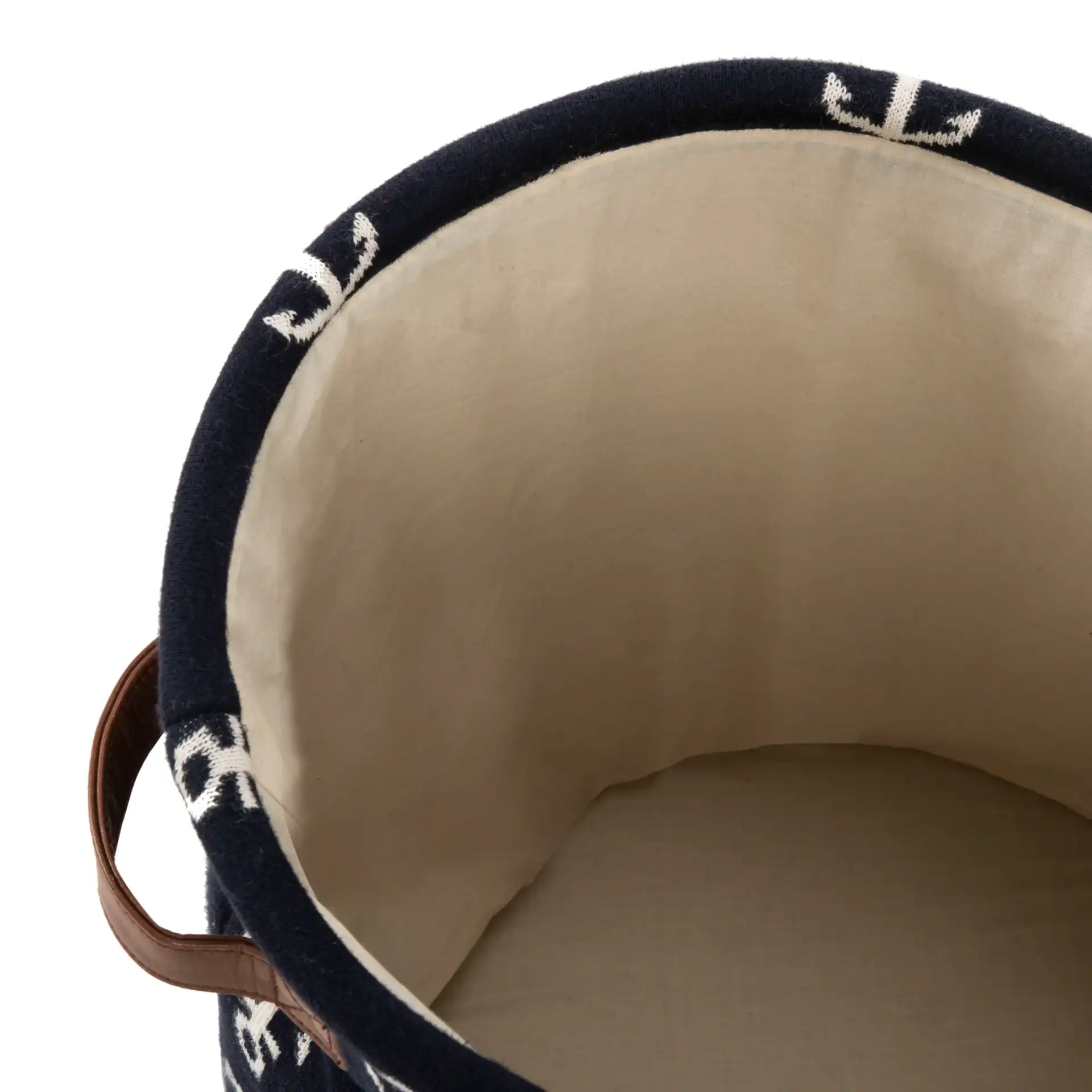 Anchor Storage Basket in Navy Blue / White in a styled room