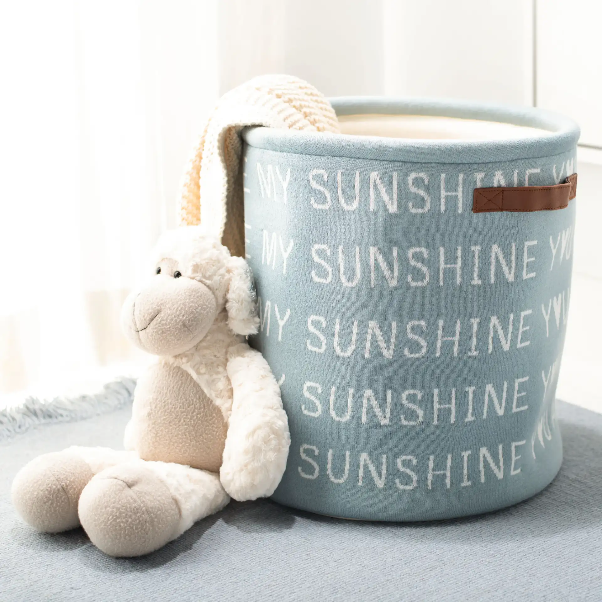 My Sunshine Basket in Blue in a styled room