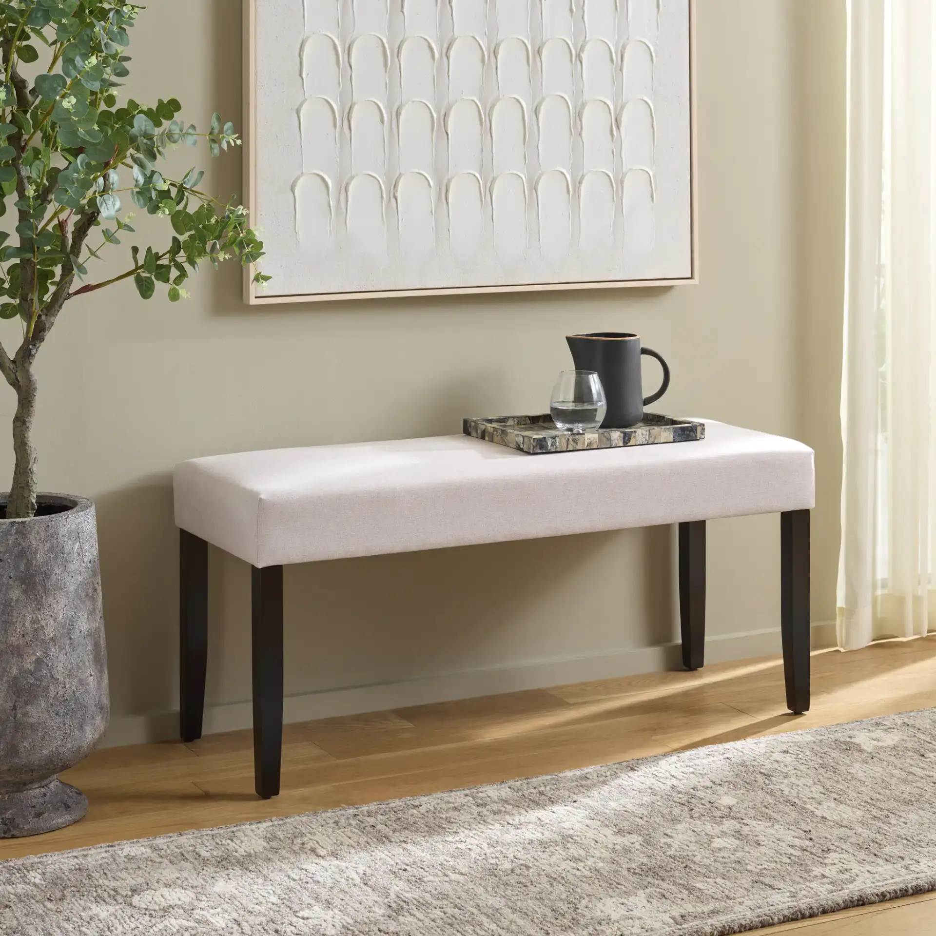 Parkside Dining Bench in Cream / Black in a styled room