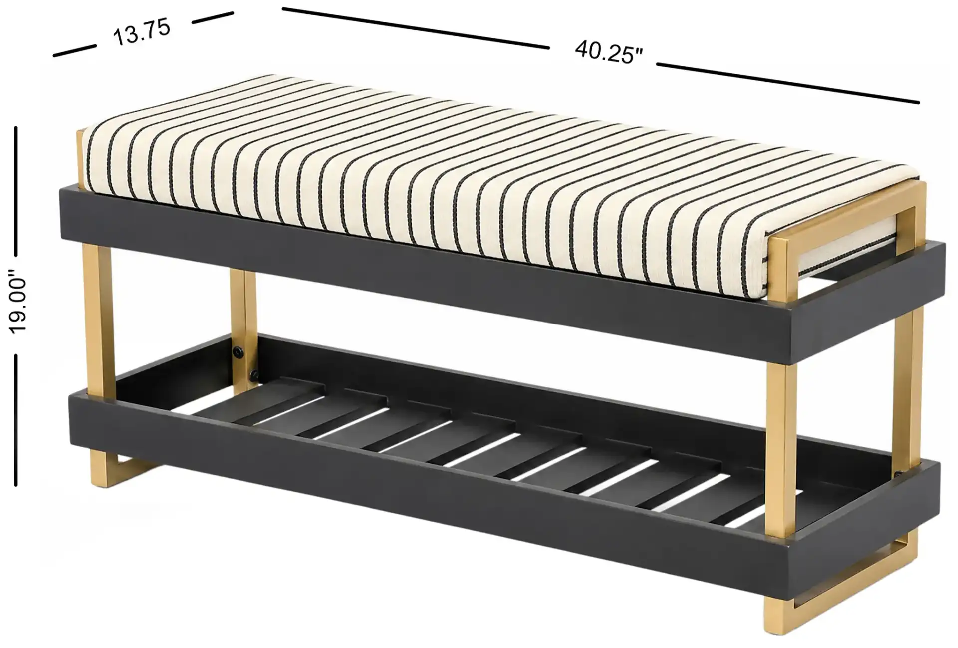 Bridgette Bench With Shelf in Black&White / Gold, detail view