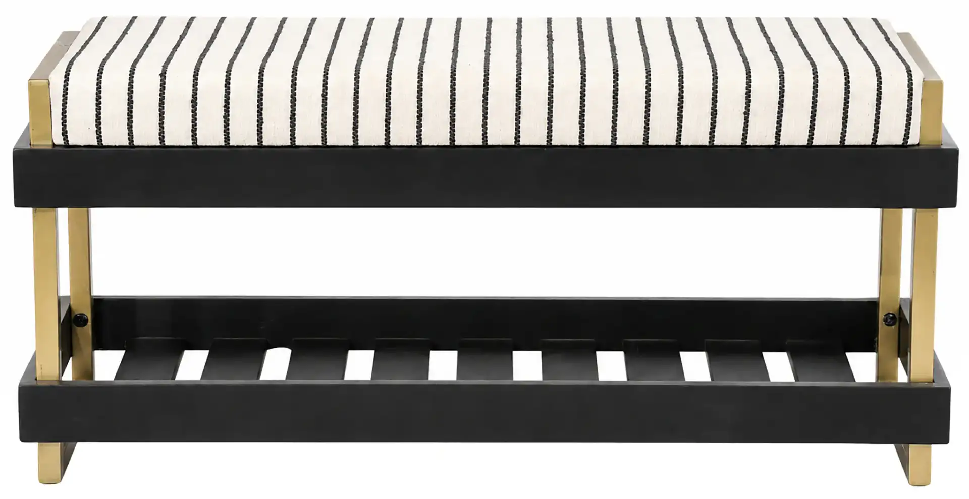 Bridgette Bench With Shelf in Black&White / Gold, detail view