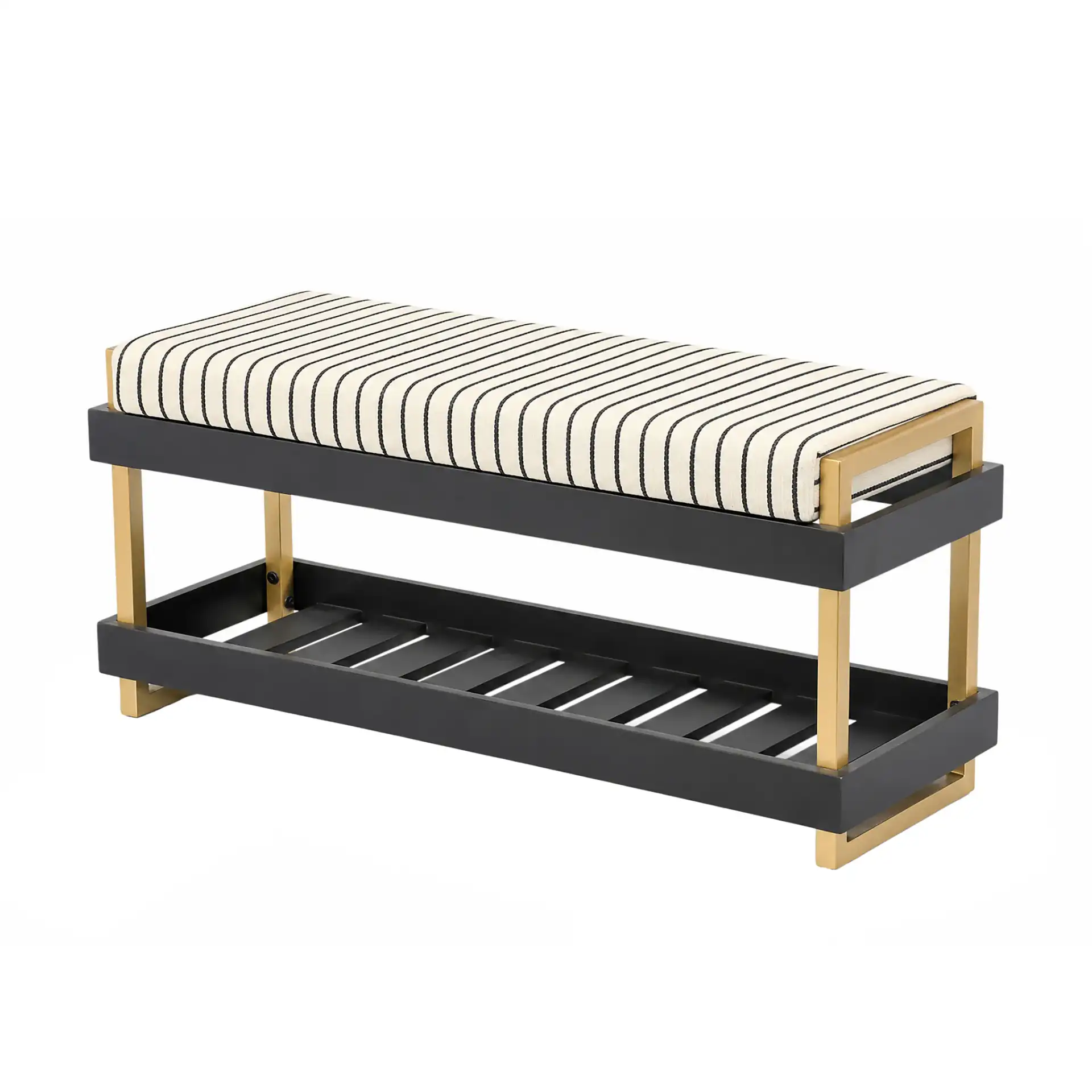 Bridgette Bench With Shelf in Black&White / Gold, detail view