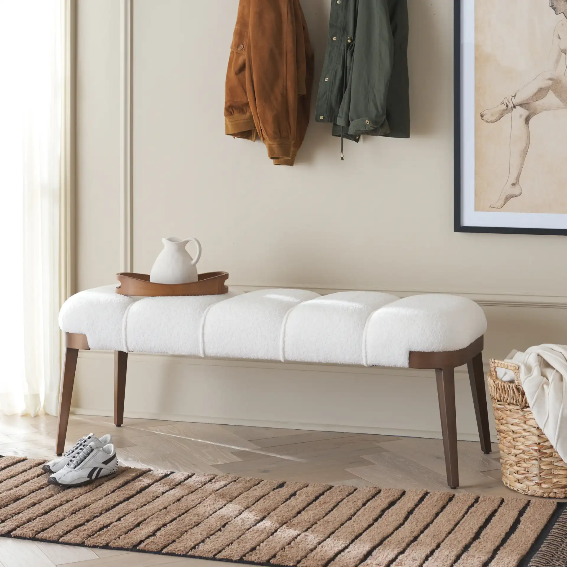 Maila Bench in Off-White / Copper in a styled room