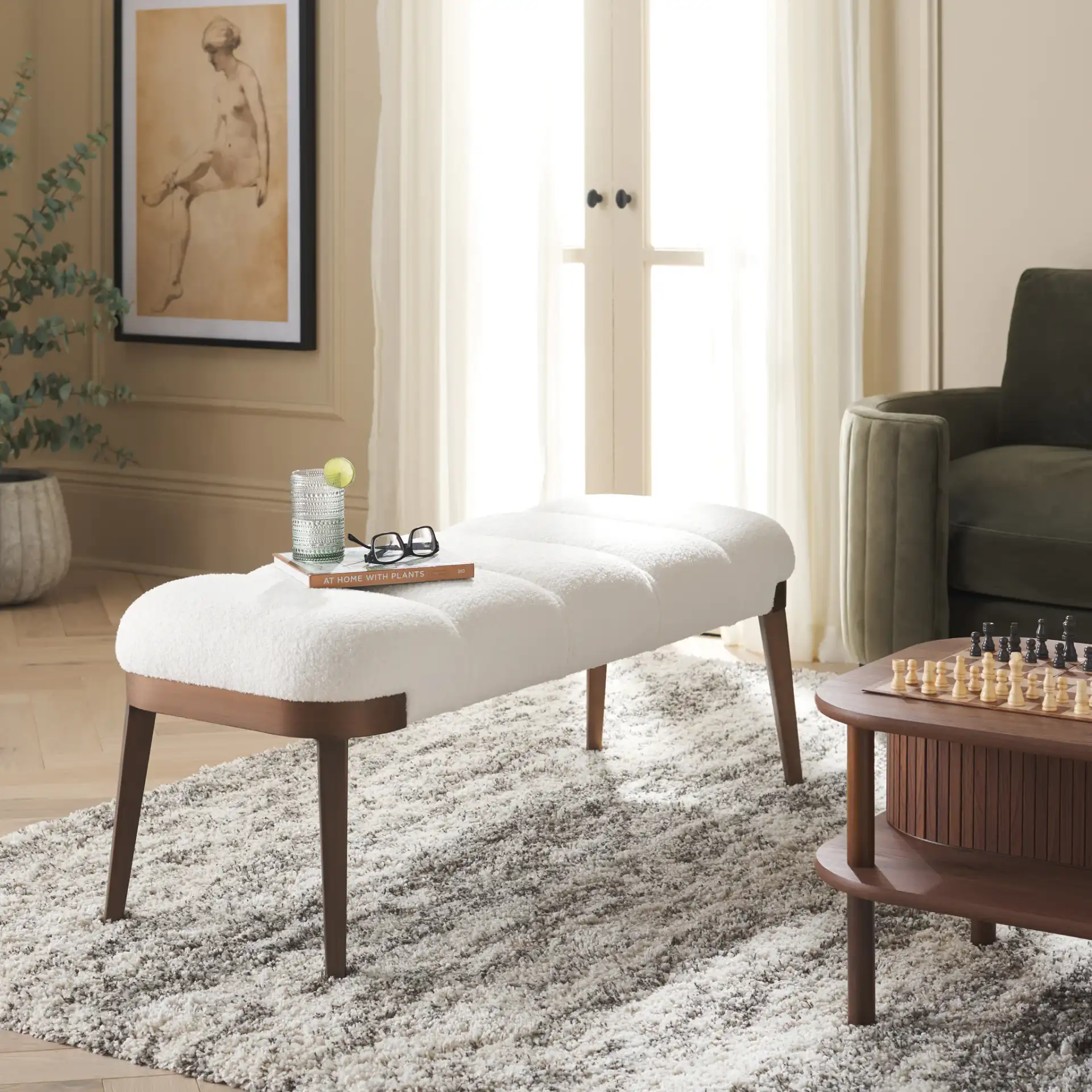 Maila Bench in Off-White / Copper in a styled room