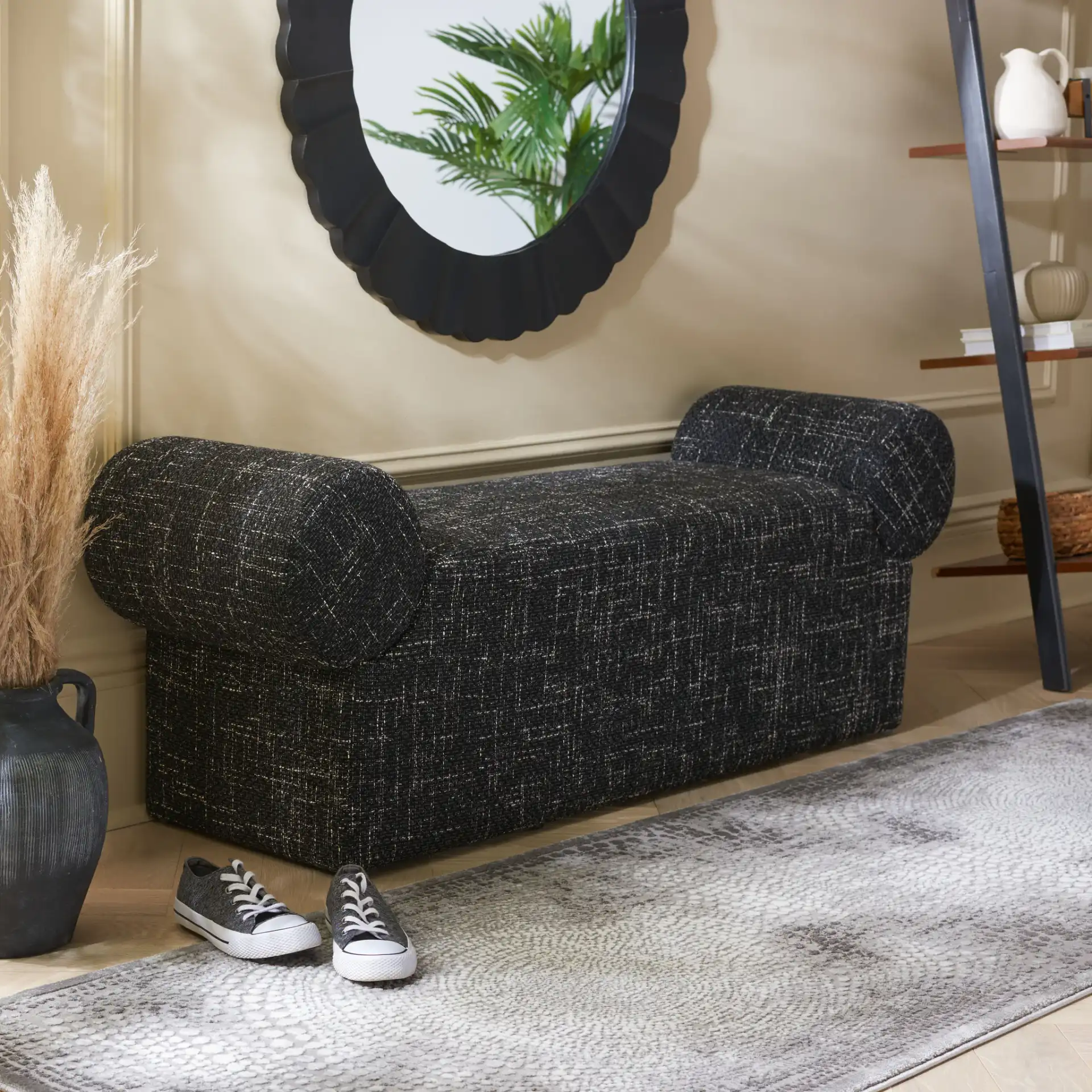 Algernon Bench in Black W / White in a styled room