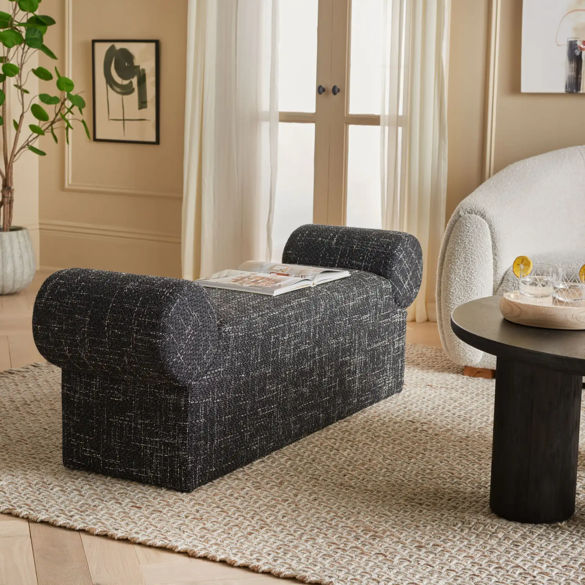 Algernon Bench in Black W / White in a styled room