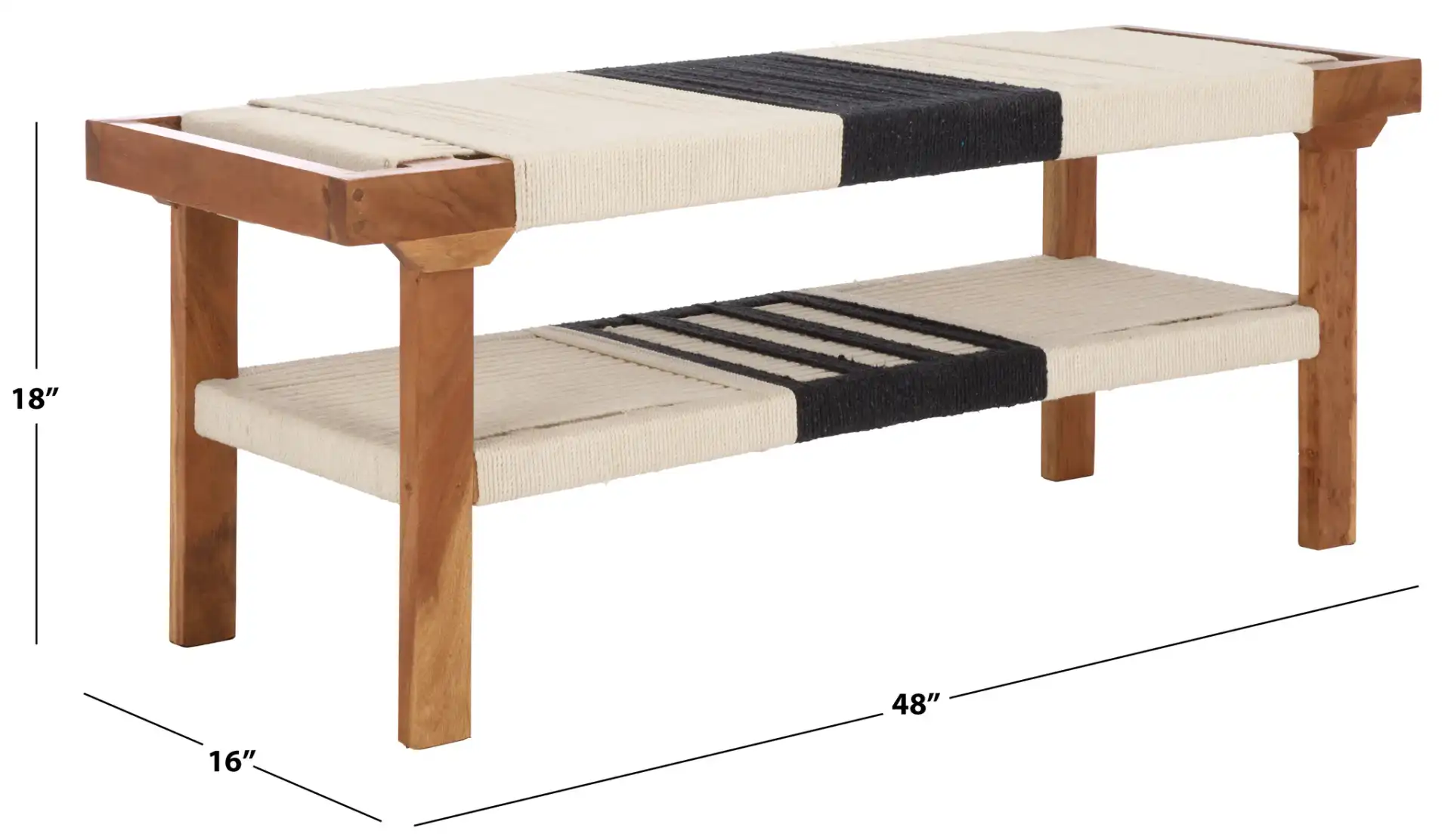 Munich Bench With Shelf in Beige Black / Natural, detail view