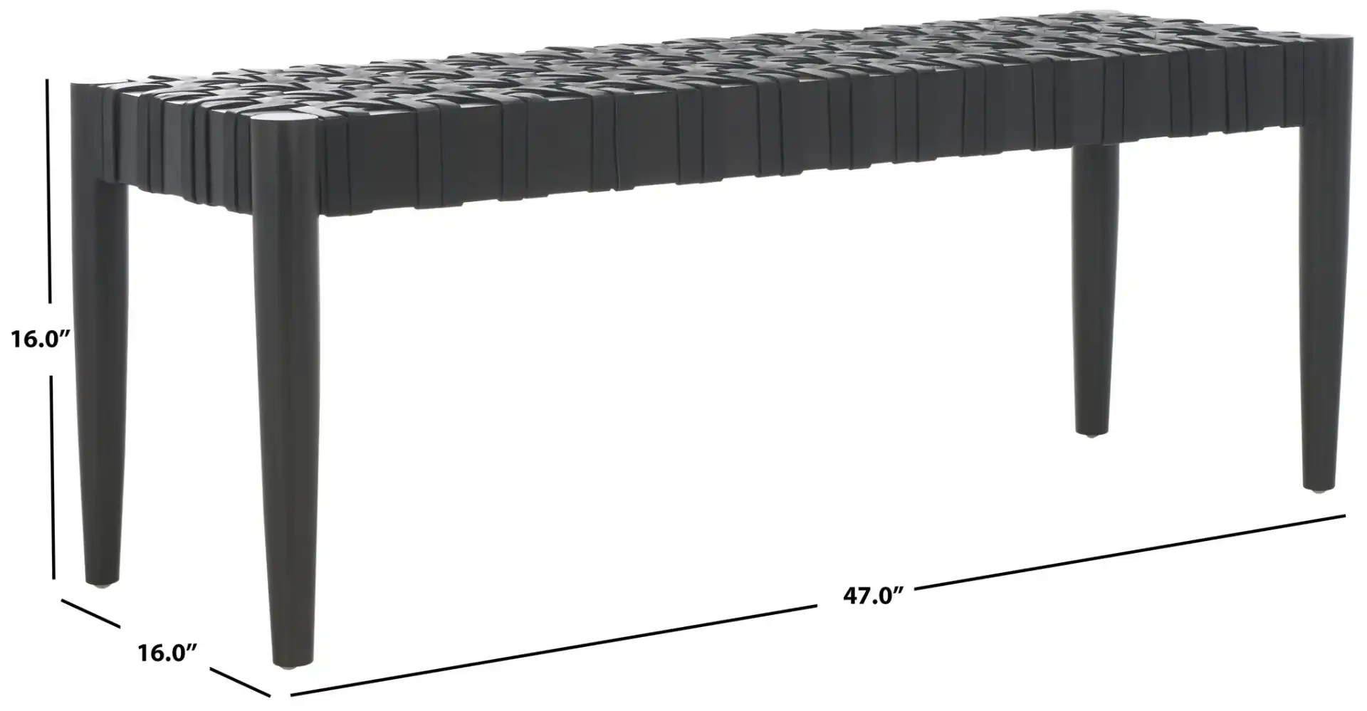 Walda Leather Woven Bench in Black, detail view