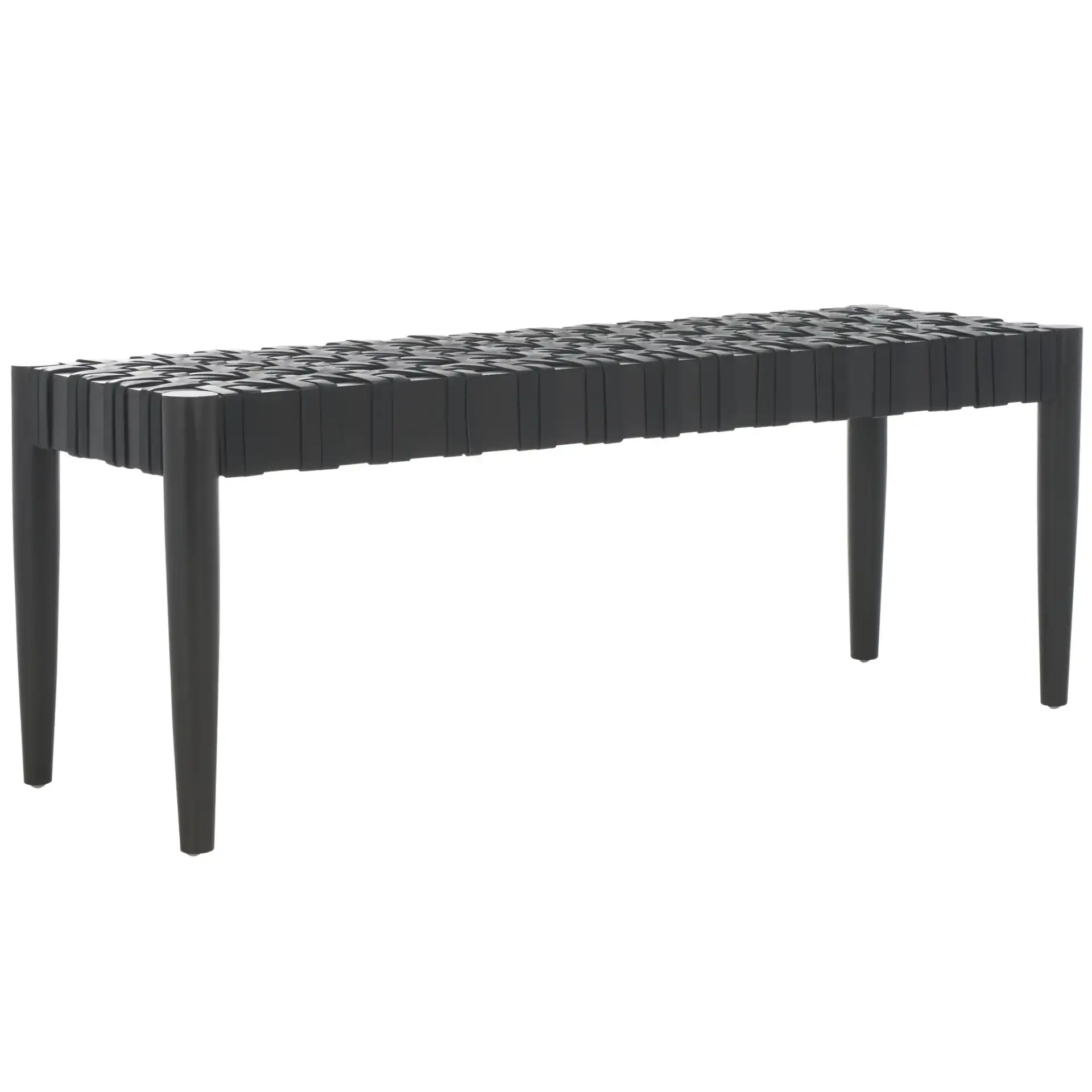 Walda Leather Woven Bench in Black