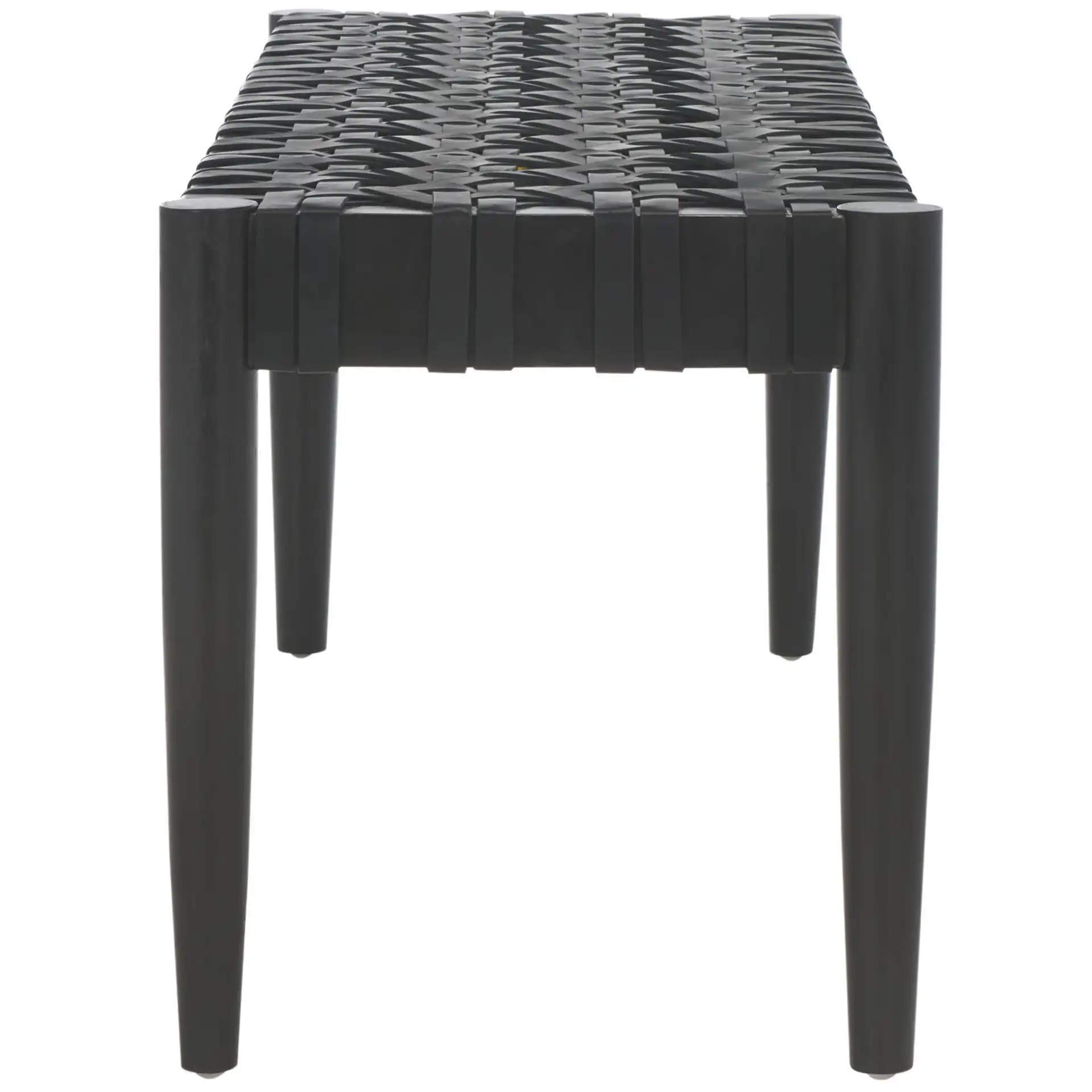 Walda Leather Woven Bench in Black, detail view
