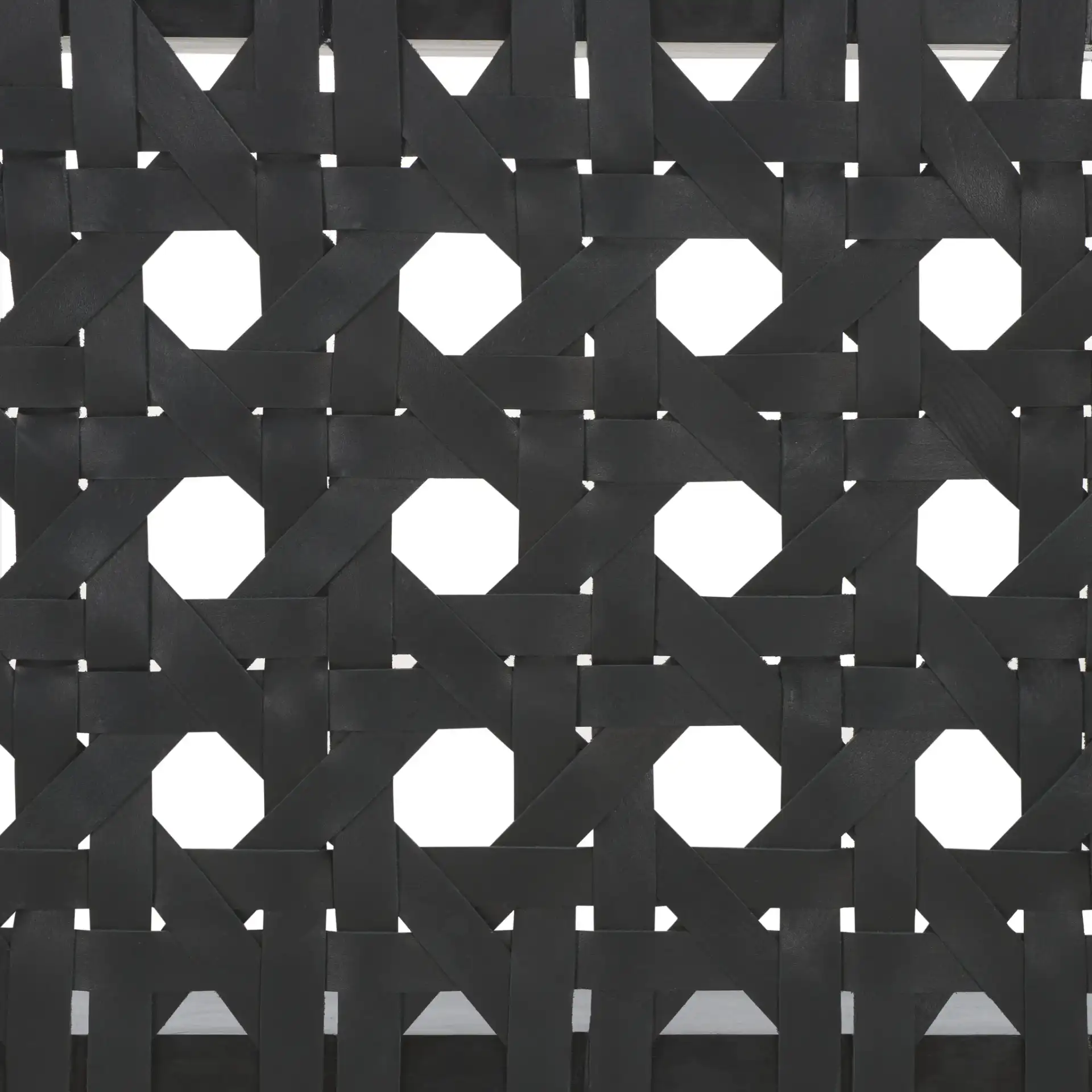 Walda Leather Woven Bench in Black, detail view