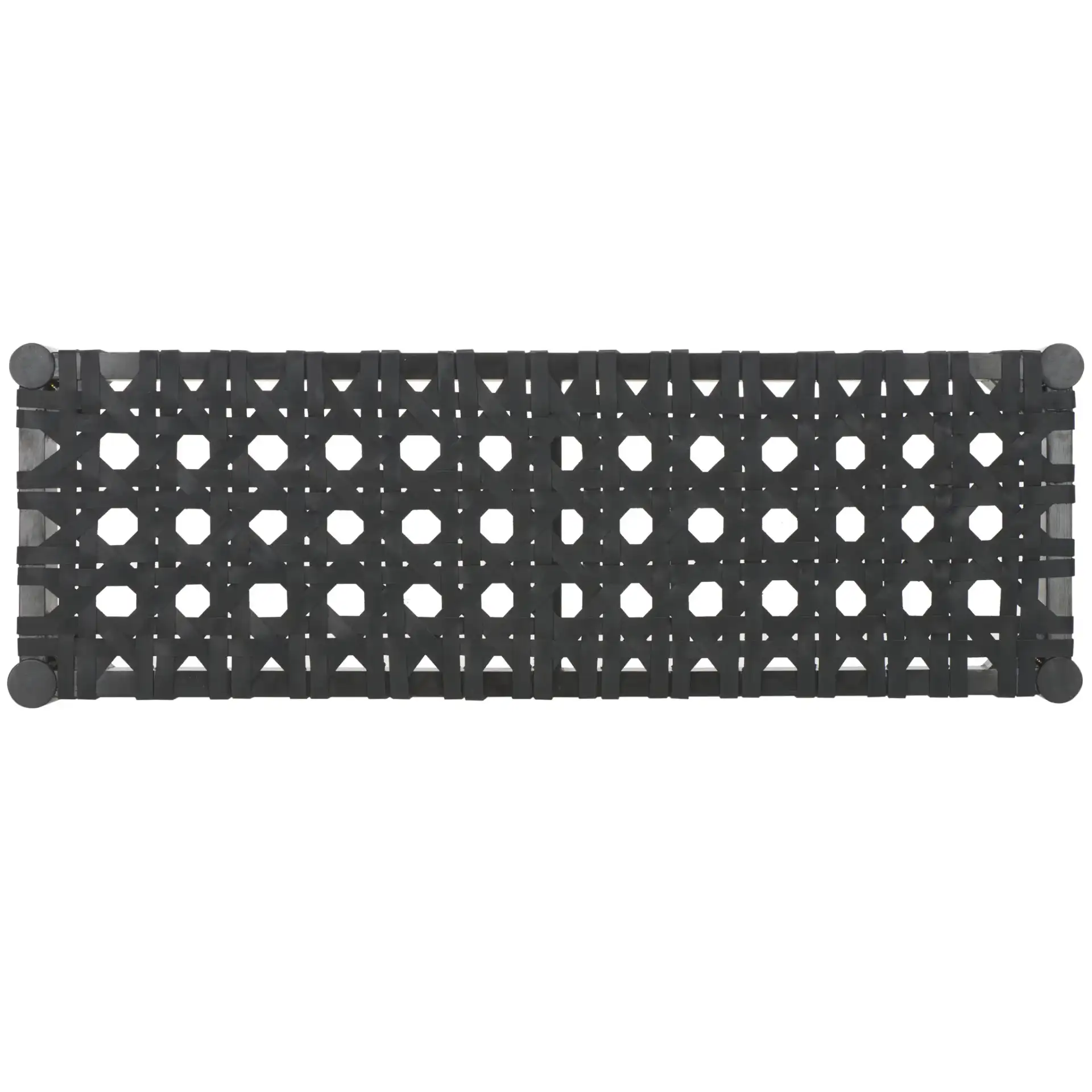 Walda Leather Woven Bench in Black, detail view