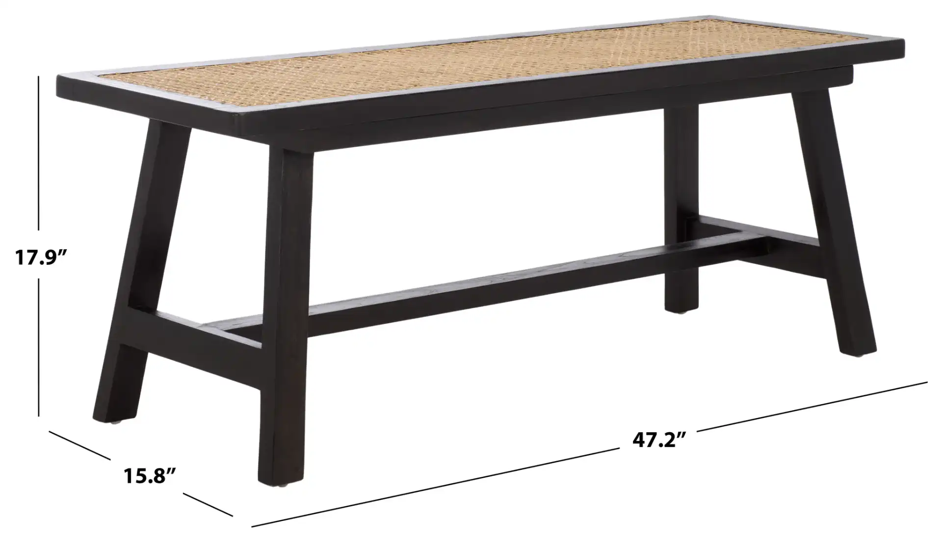 Henrik Cane Bench in Black / Natural, detail view