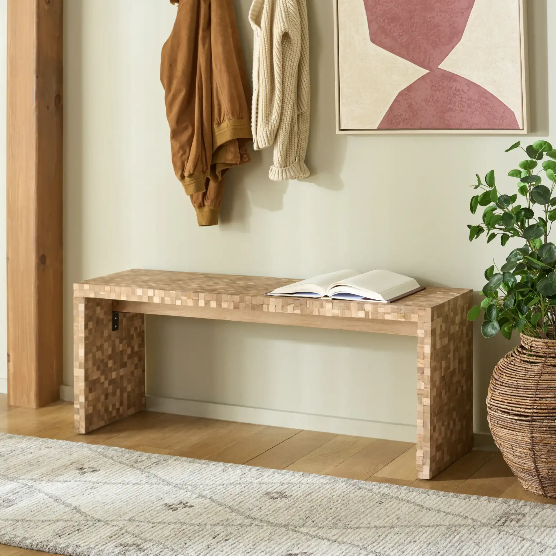 Francisco Bench in Natural in a styled room