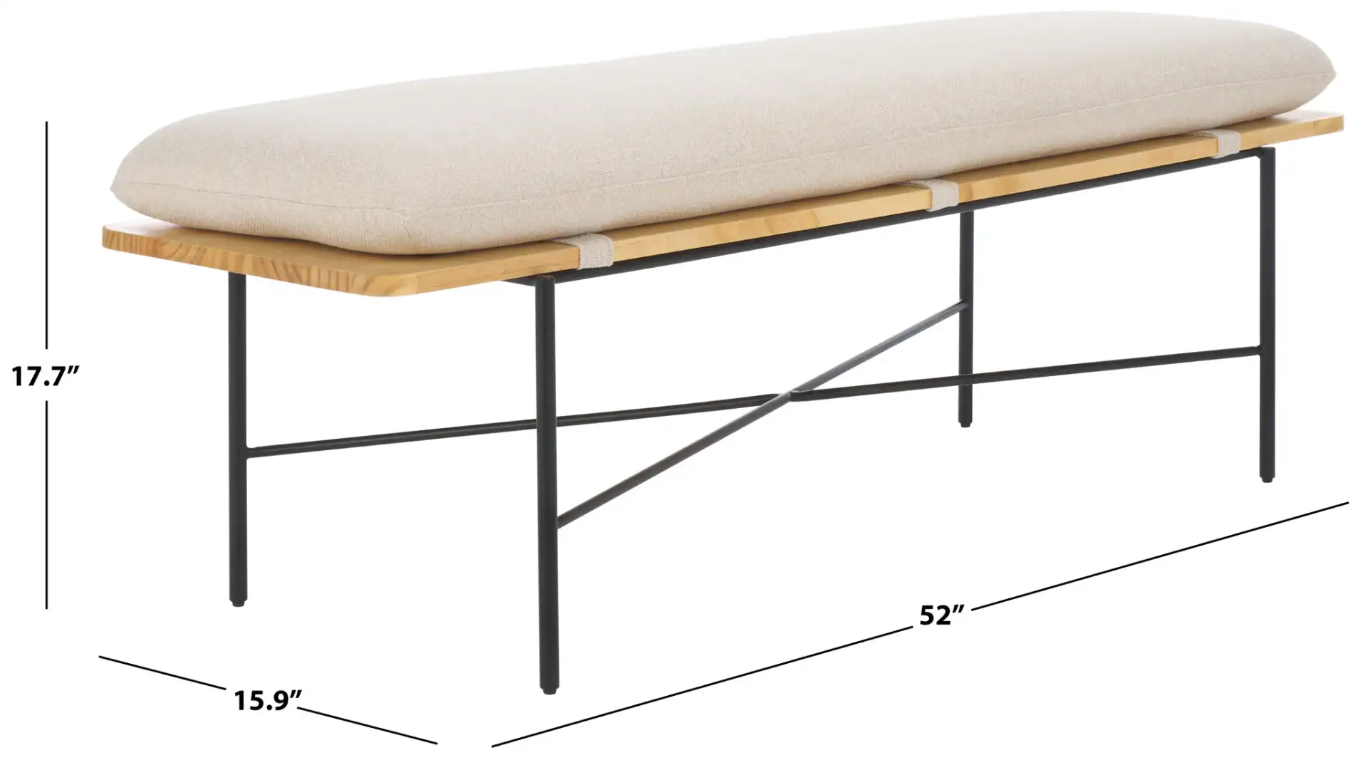 Emric Bench in Cream / Black, detail view