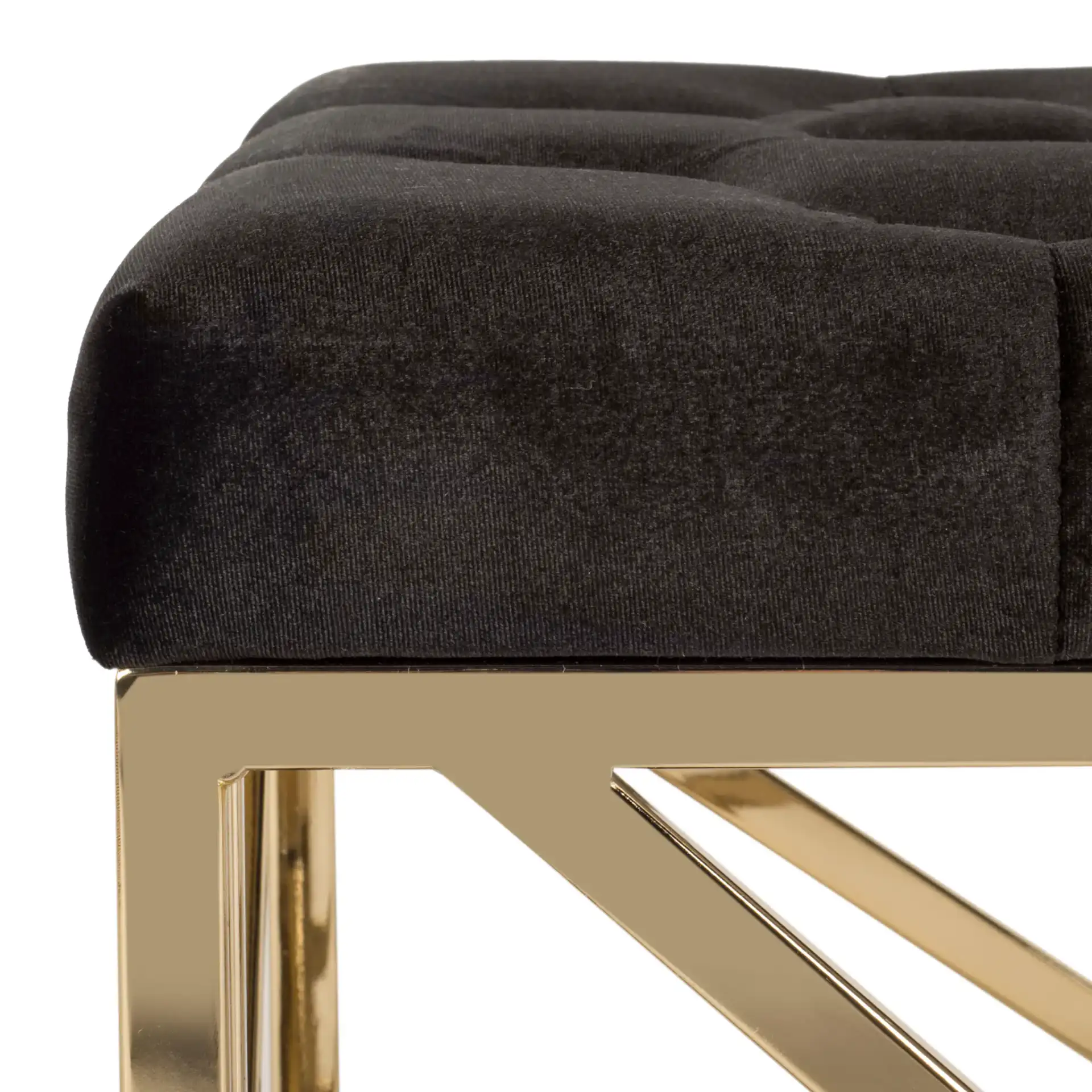 Farah Tufted Rectangular Bench in Black / Brass in a styled room