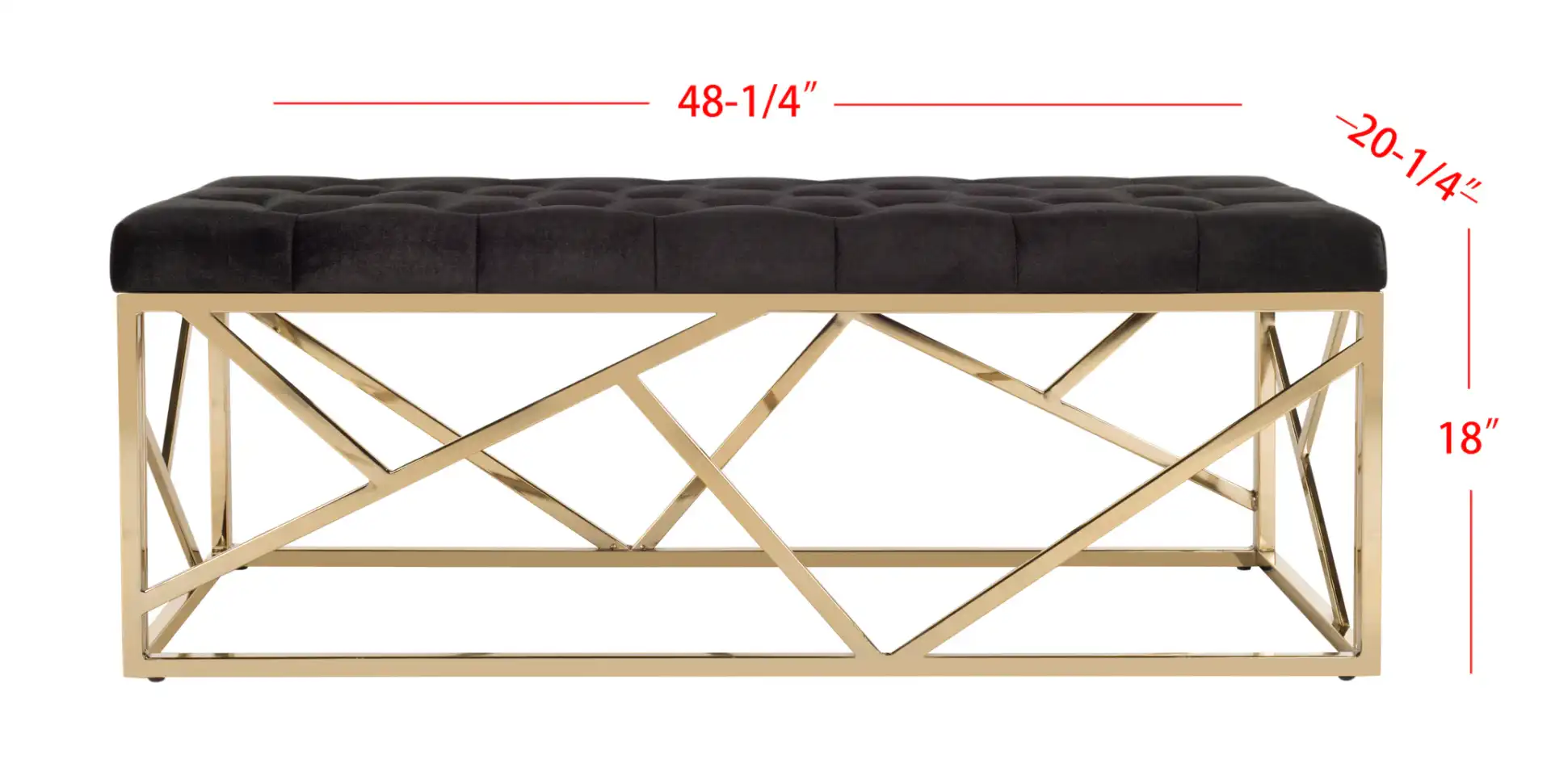 Farah Tufted Rectangular Bench in Black / Brass, detail view