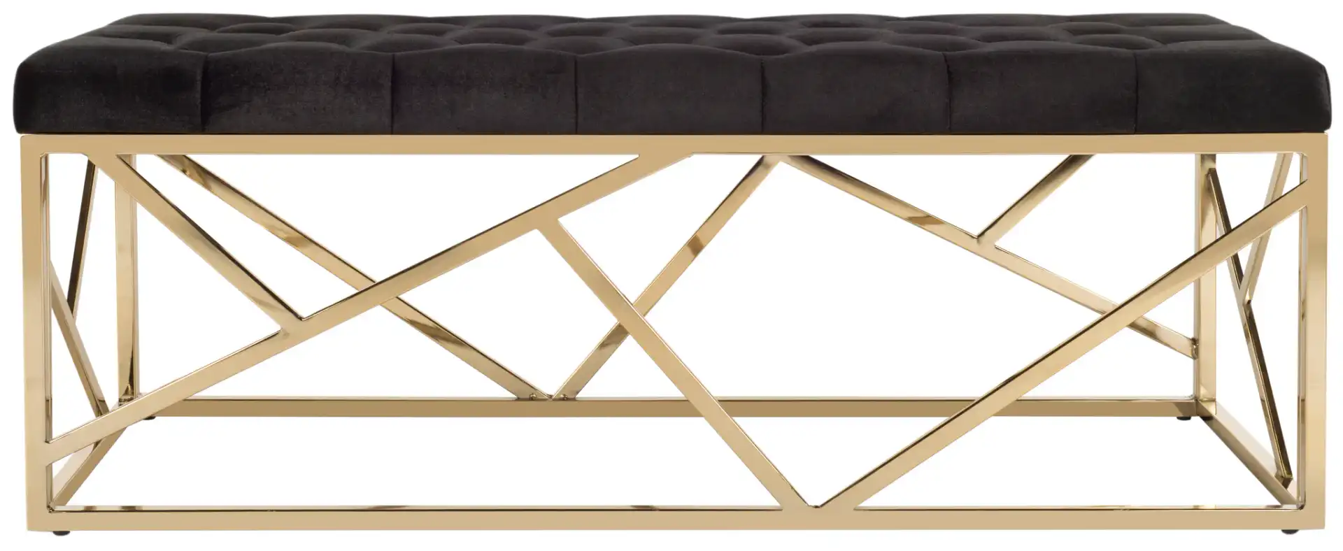 Farah Tufted Rectangular Bench in Black / Brass, detail view